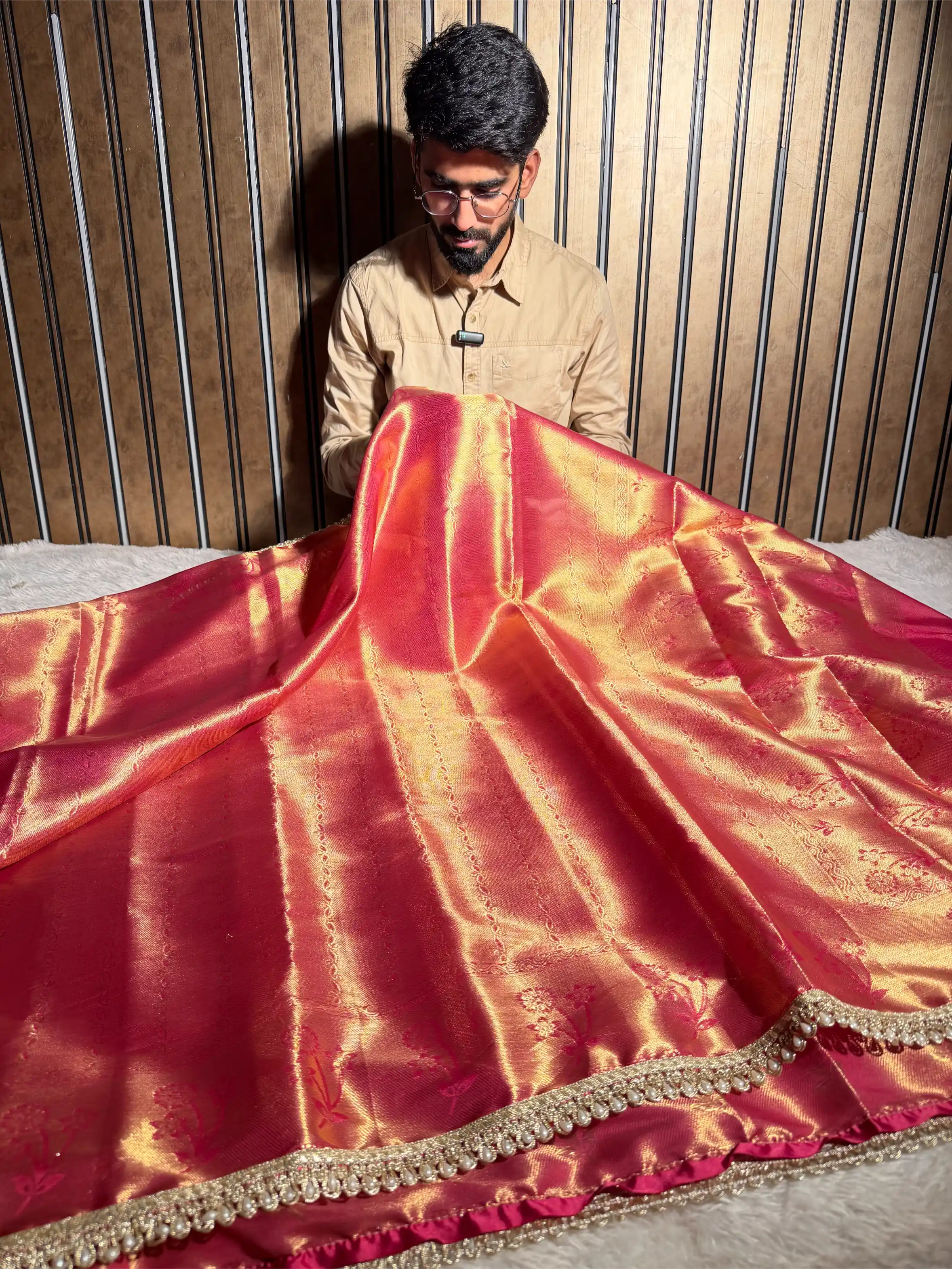 Dark Rani Brocade Tissue Silk Designer Lace Work Banarasi Saree