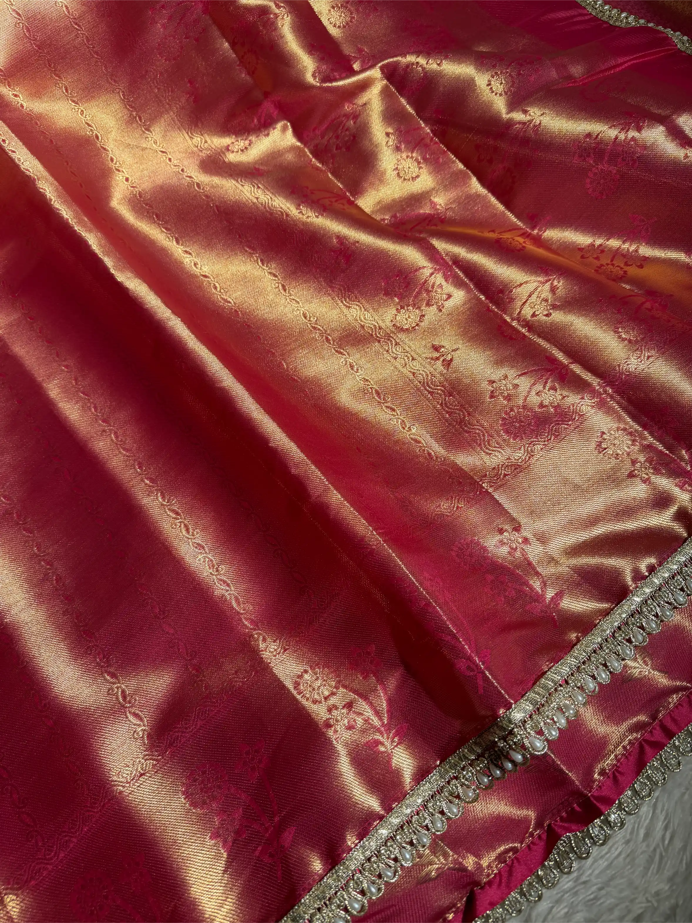 Dark Rani Brocade Tissue Silk Designer Lace Work Banarasi Saree