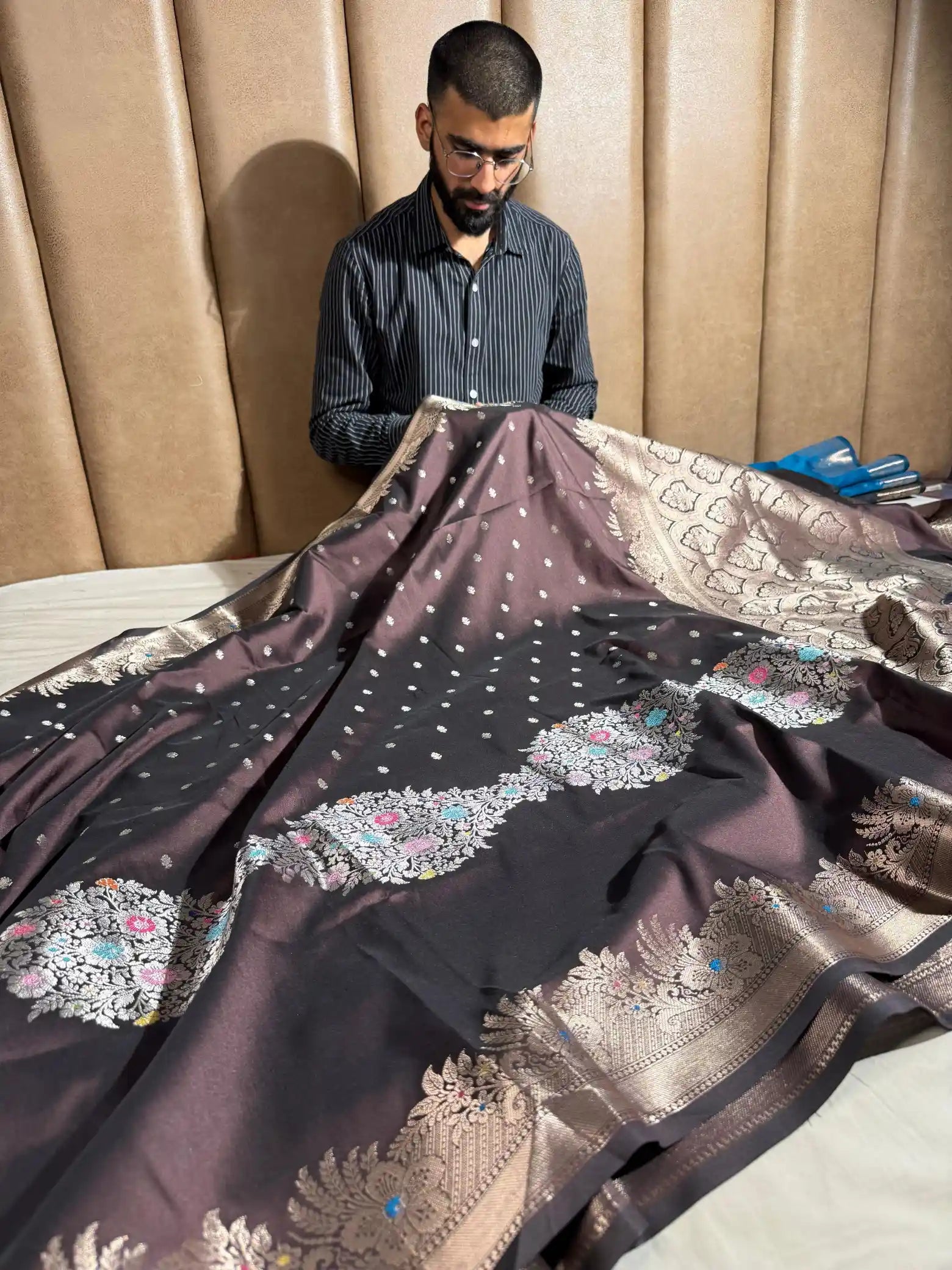 Dark Wine Semi Katan Silk Meenakari Intricate Weave Banarasi Saree