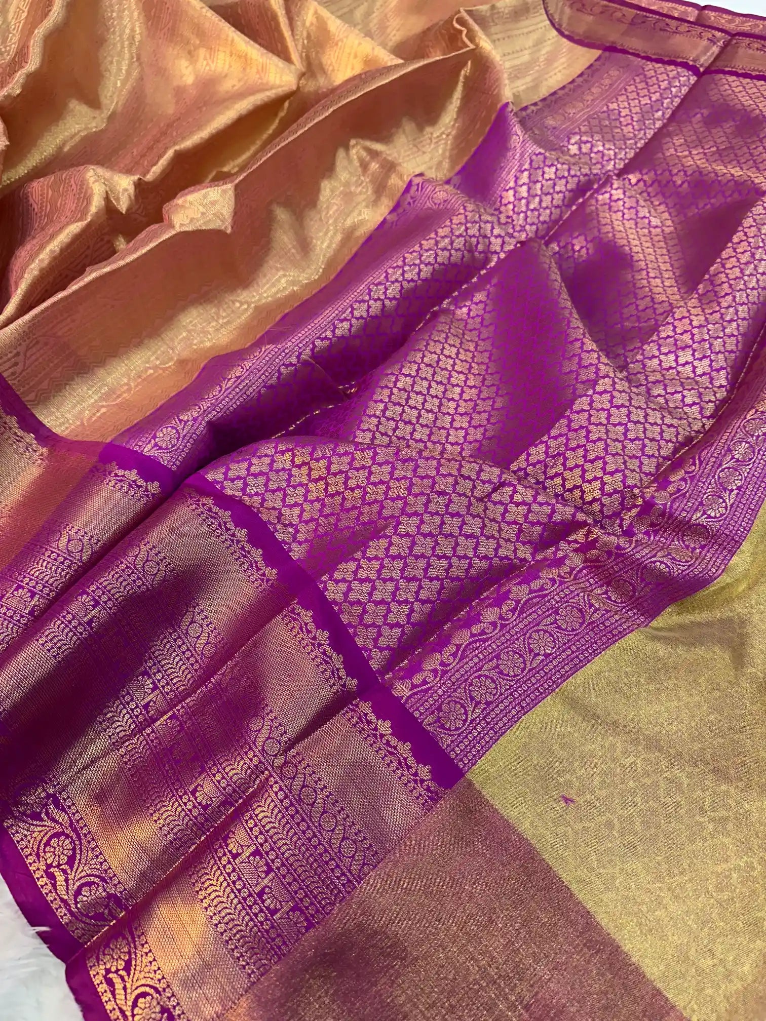 Dark Gold Kanjivaram Brocade Tissue Silk Banarasi Saree