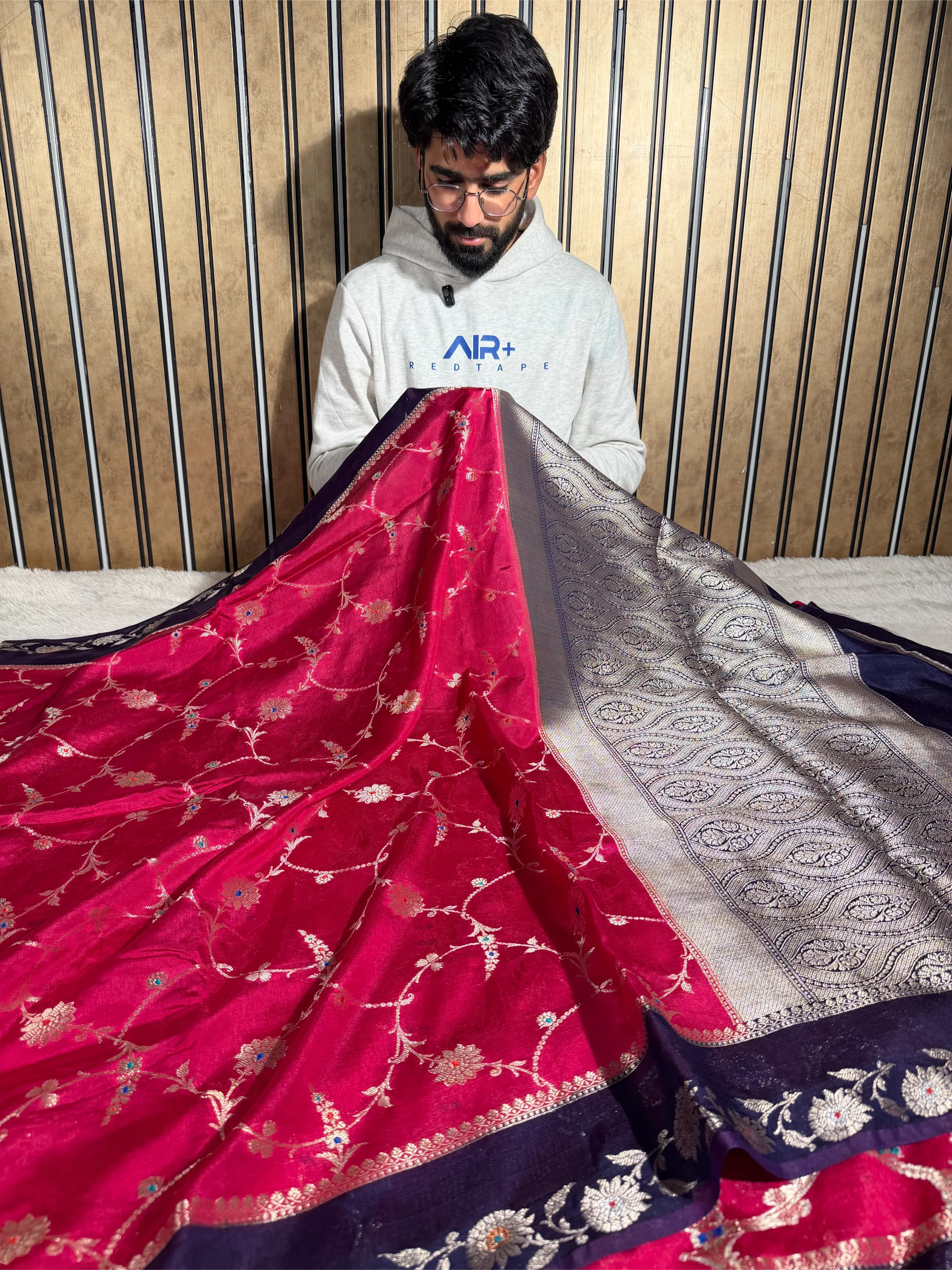 Dark Rani Chinia Silk Eccentric Banarasi Saree