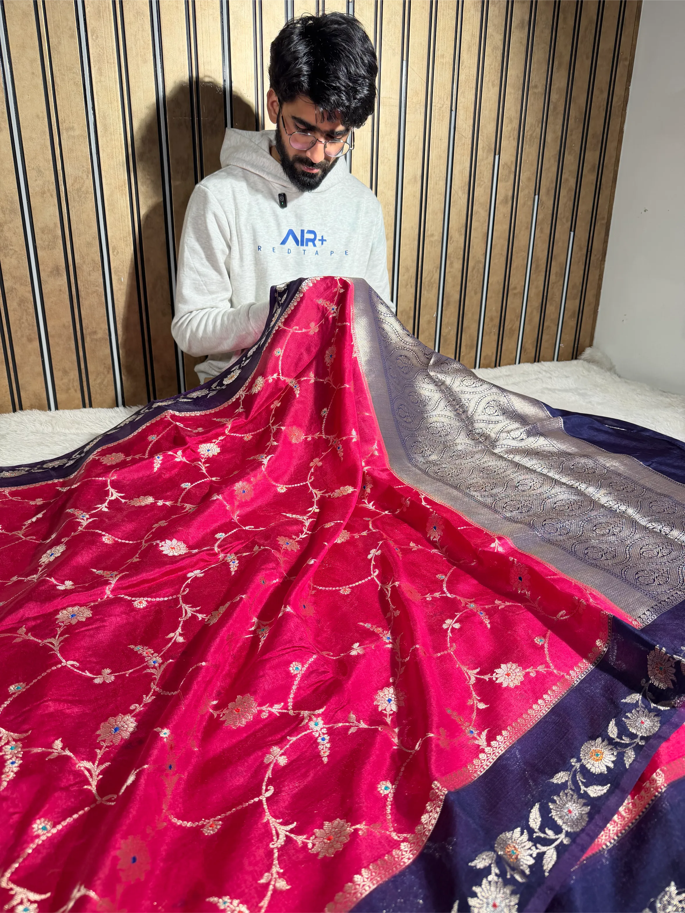 Dark Rani Chinia Silk Eccentric Banarasi Saree