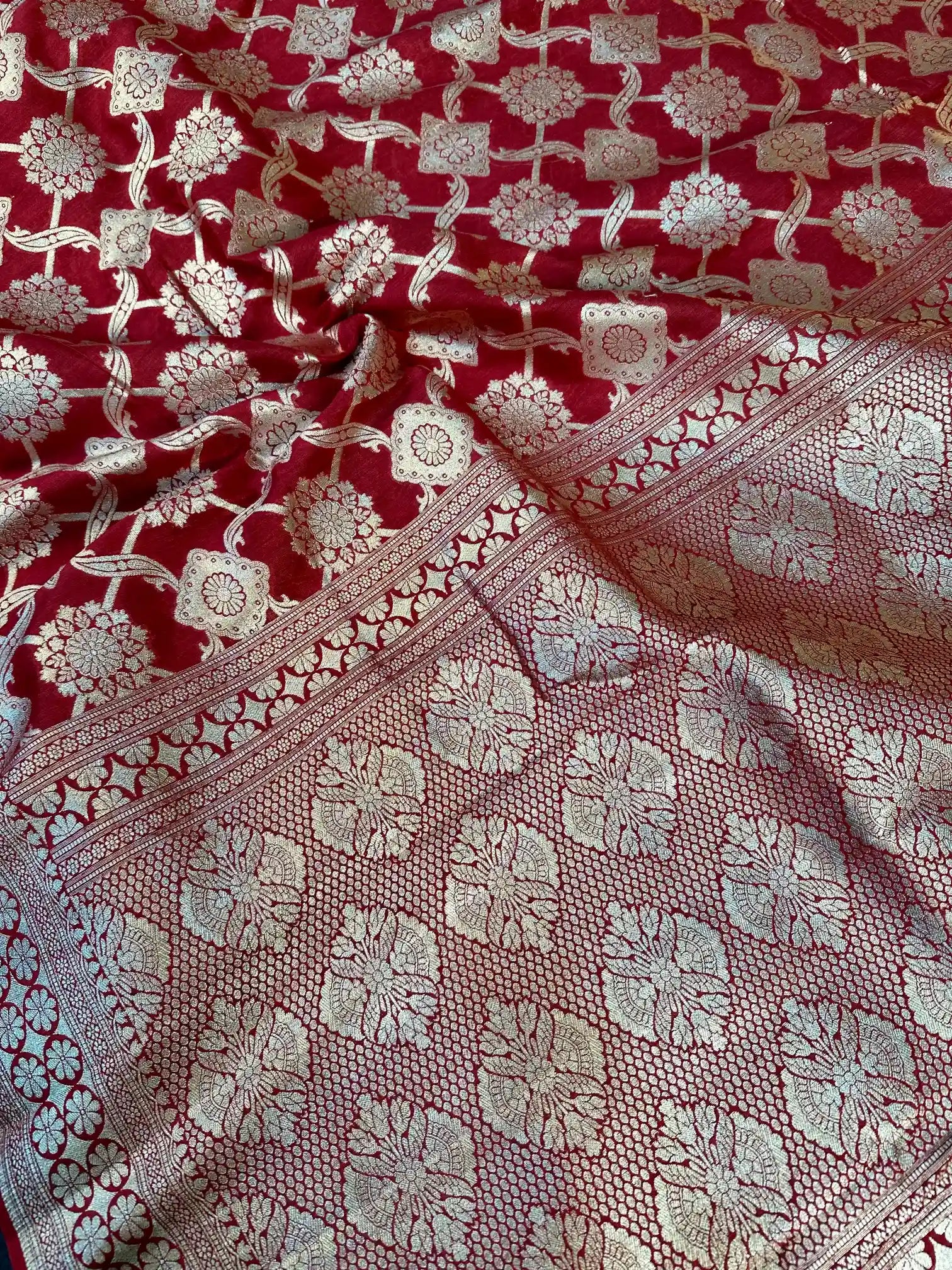 Dark Red Intricate Weave Munga Silk Saree
