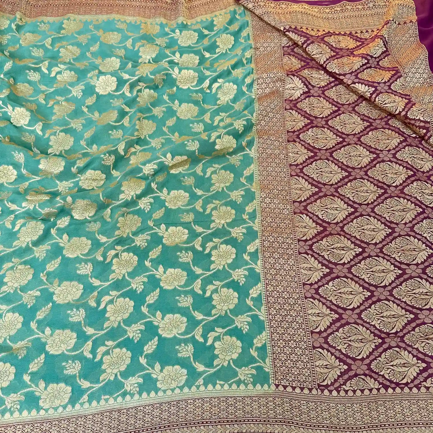 Dark Sea Green Khaddi Georgette Banarasi Saree