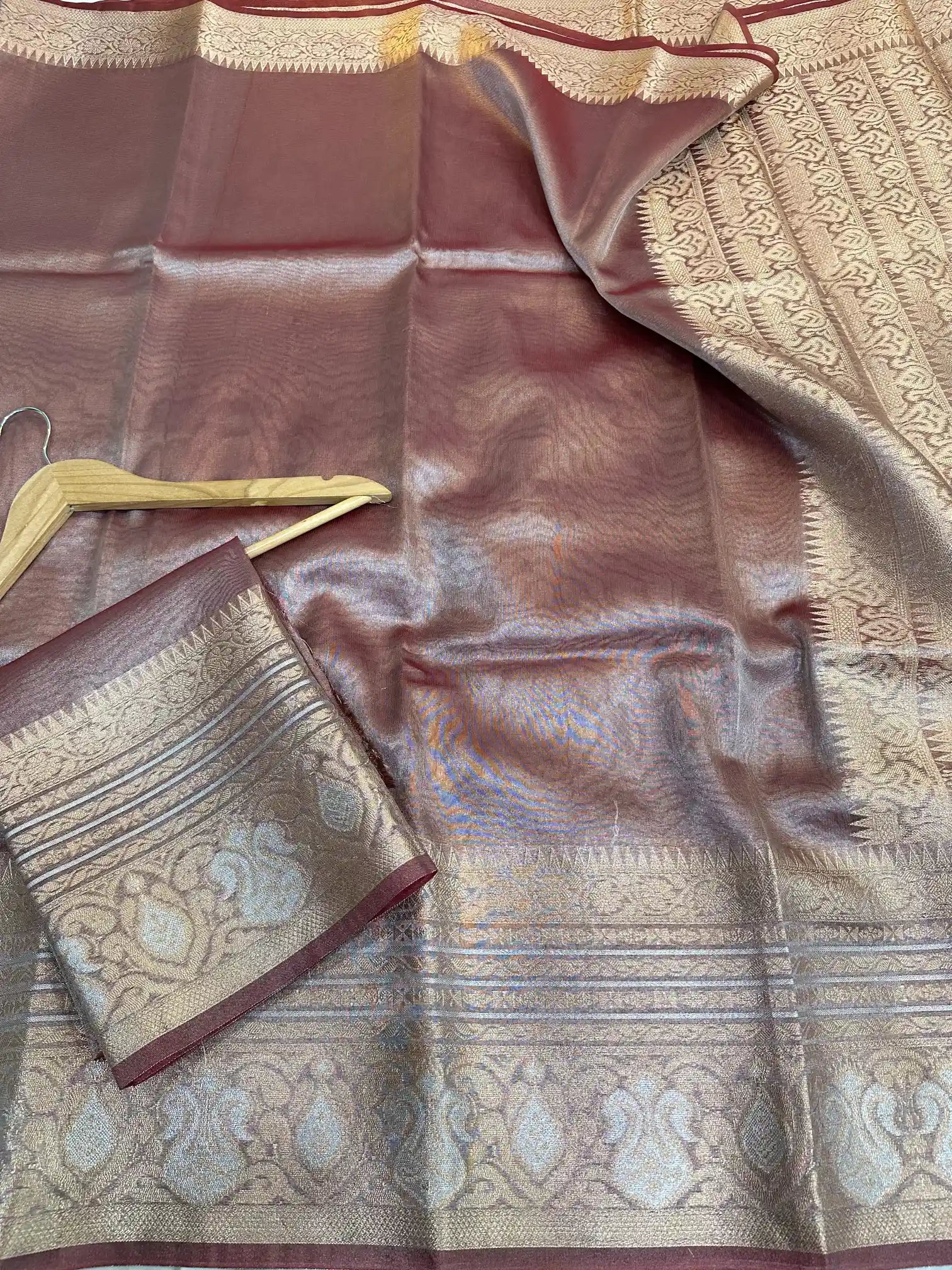 Deep Coffee Glass Tissue Silk Banarasi Saree