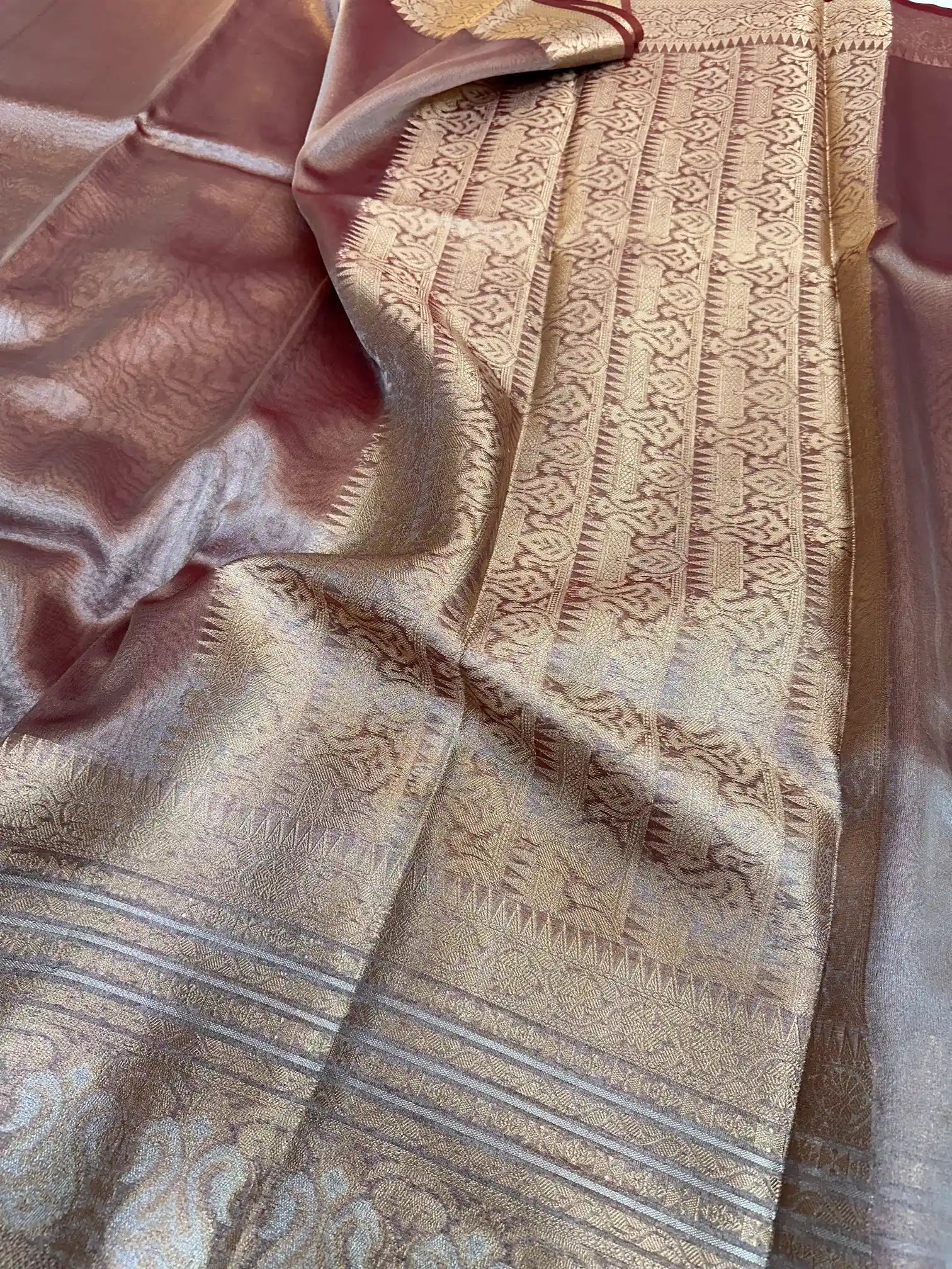 Deep Coffee Glass Tissue Silk Banarasi Saree