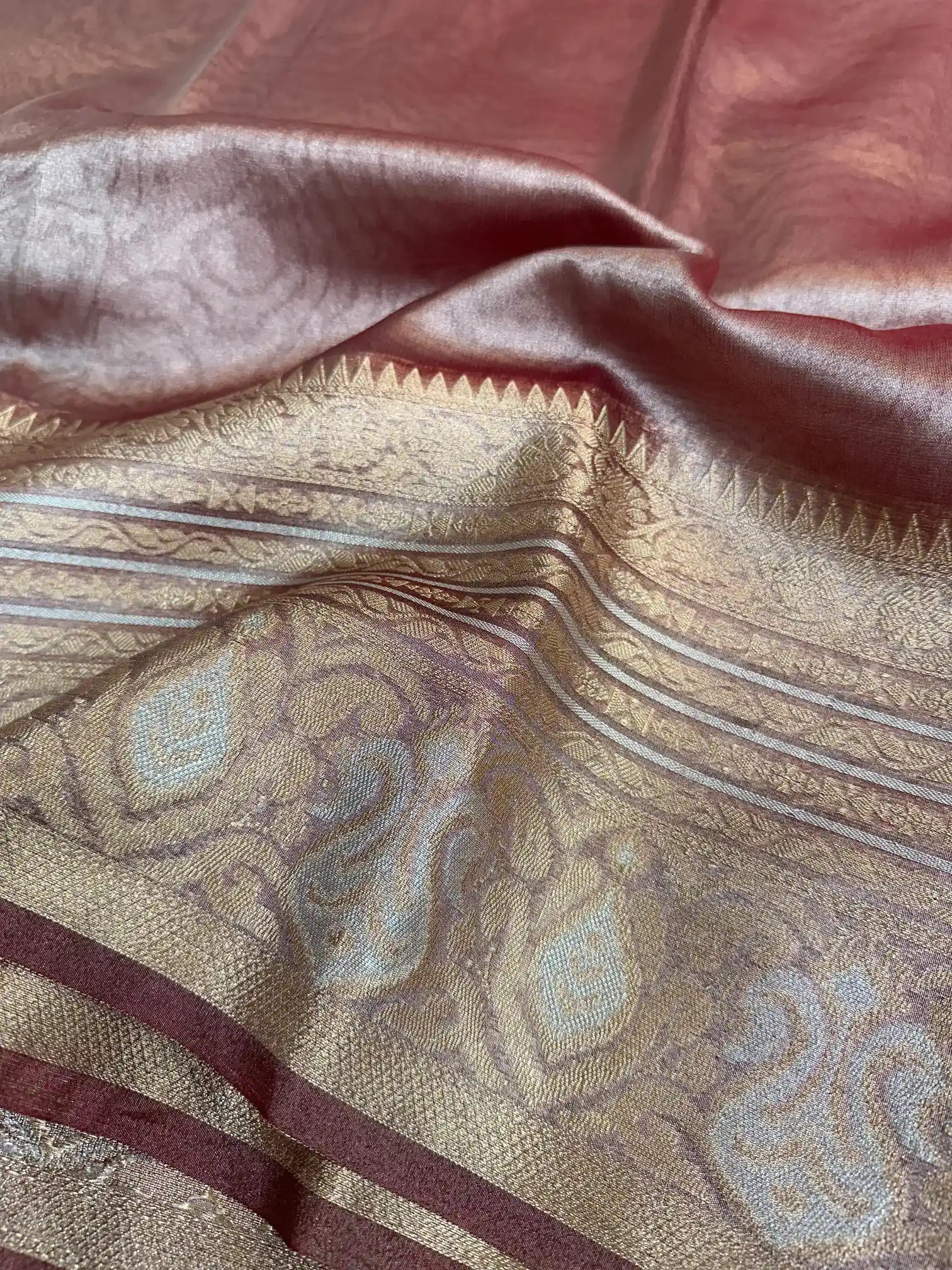 Deep Coffee Glass Tissue Silk Banarasi Saree