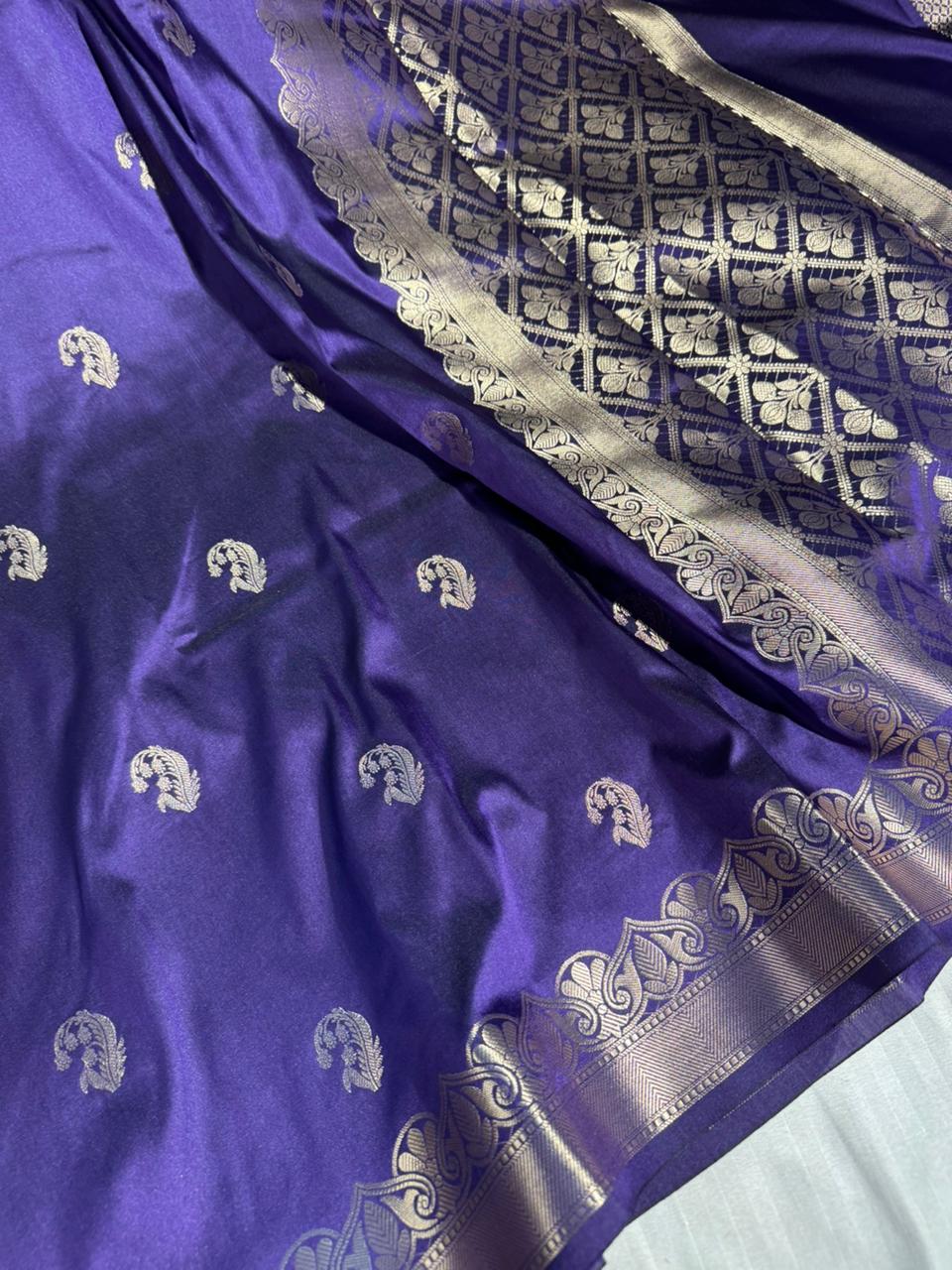 Deep Purple Banarasi Semi Katan Silk Saree with Rich Pallu and Blouse