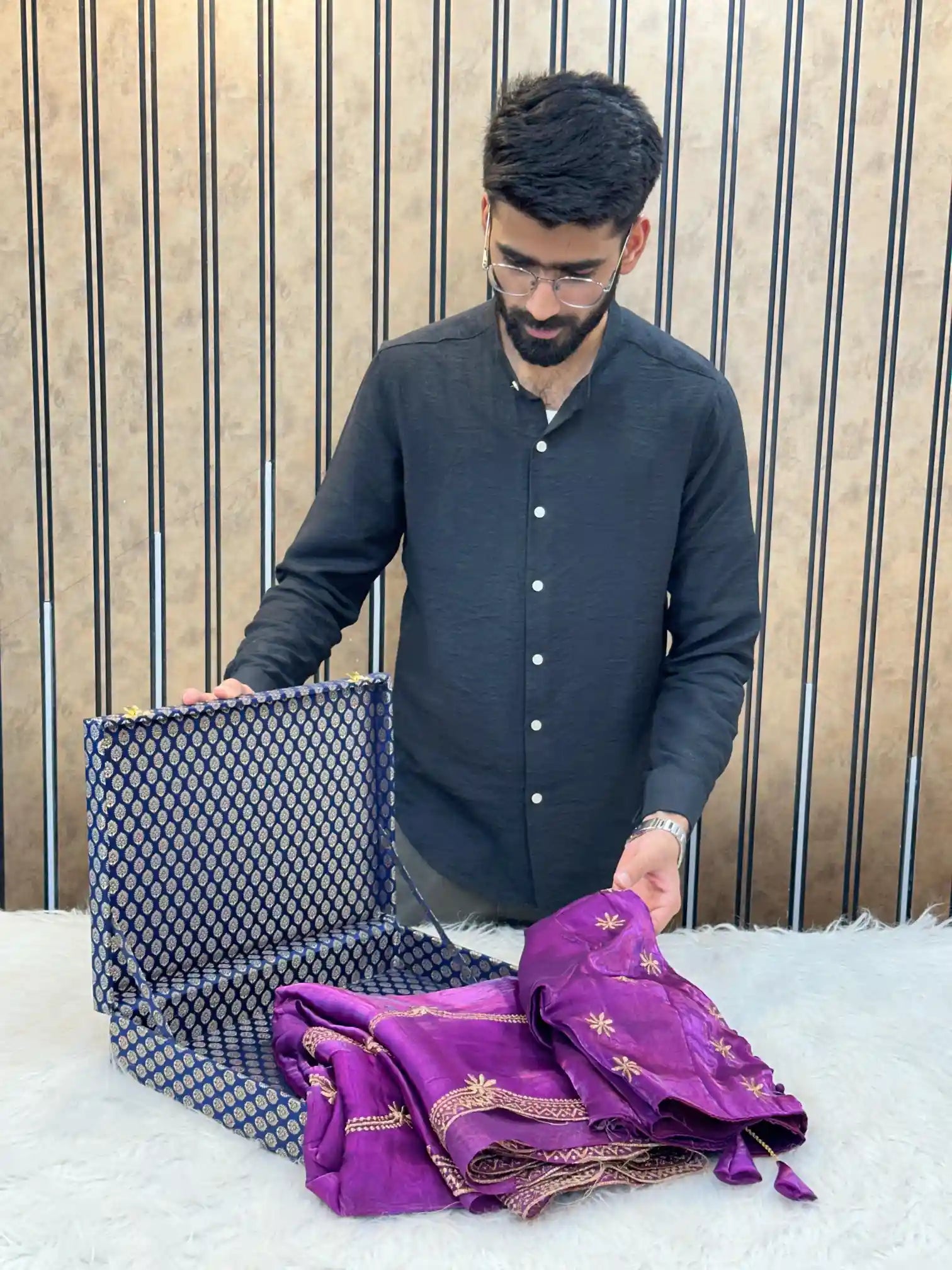 Deep Purple Shade Shimmery Tissue Silk Saree