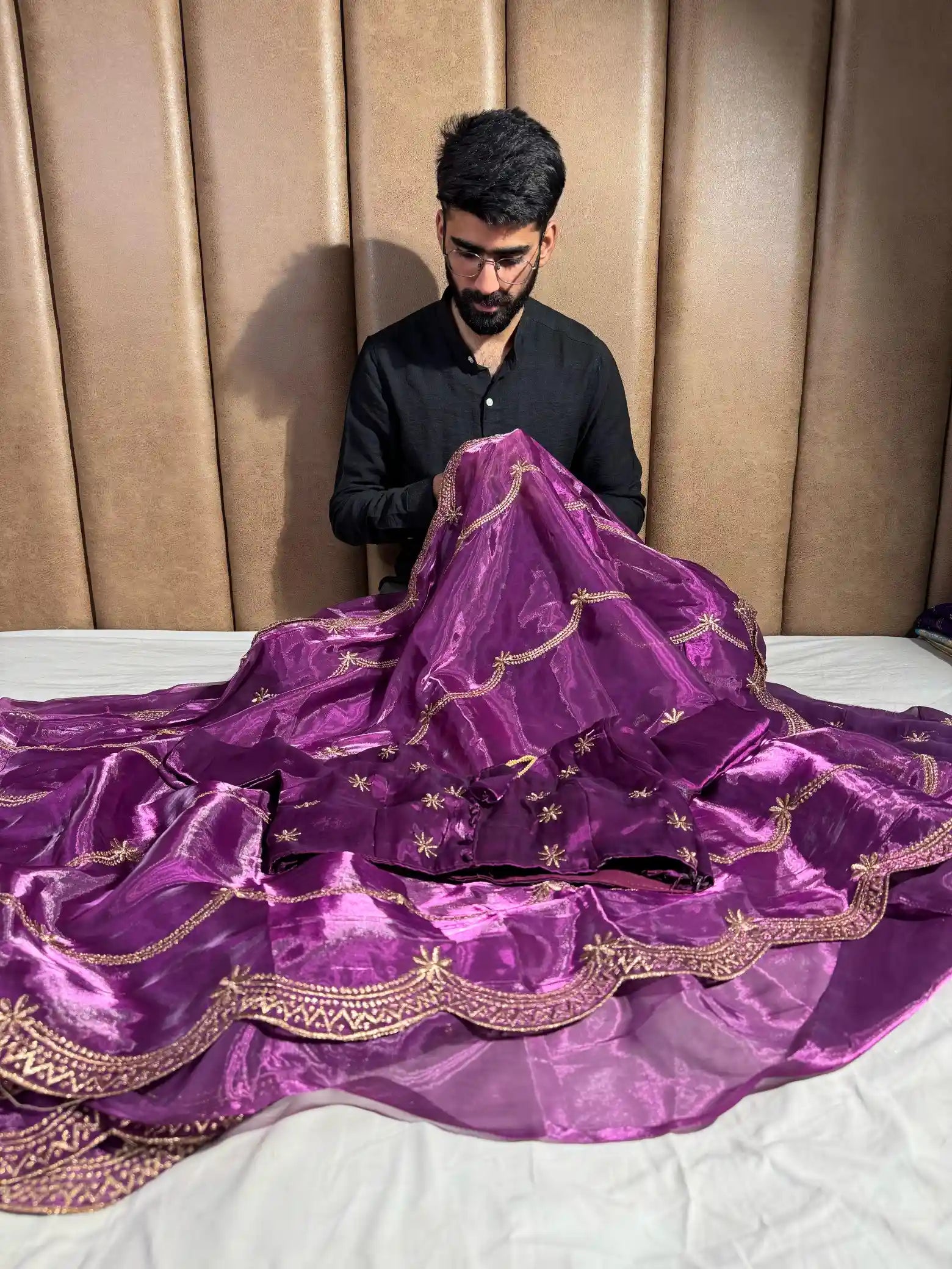 Deep Purple Shade Shimmery Tissue Silk Saree