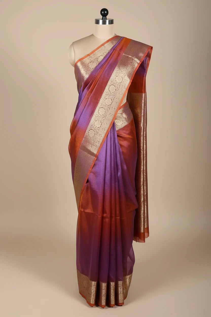 Dhoop-Chaon Purple 100% Pure Tissue Silk Jacquard Weave Banarasi Saree