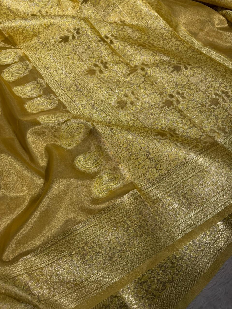 Dhoop Chaon Gold Soft Tissue Silk Banarasi Saree