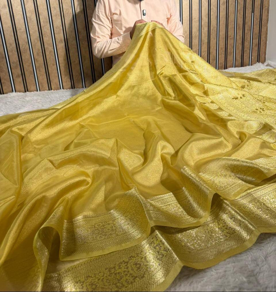 Dhoop Chaon Gold Soft Tissue Silk Banarasi Saree