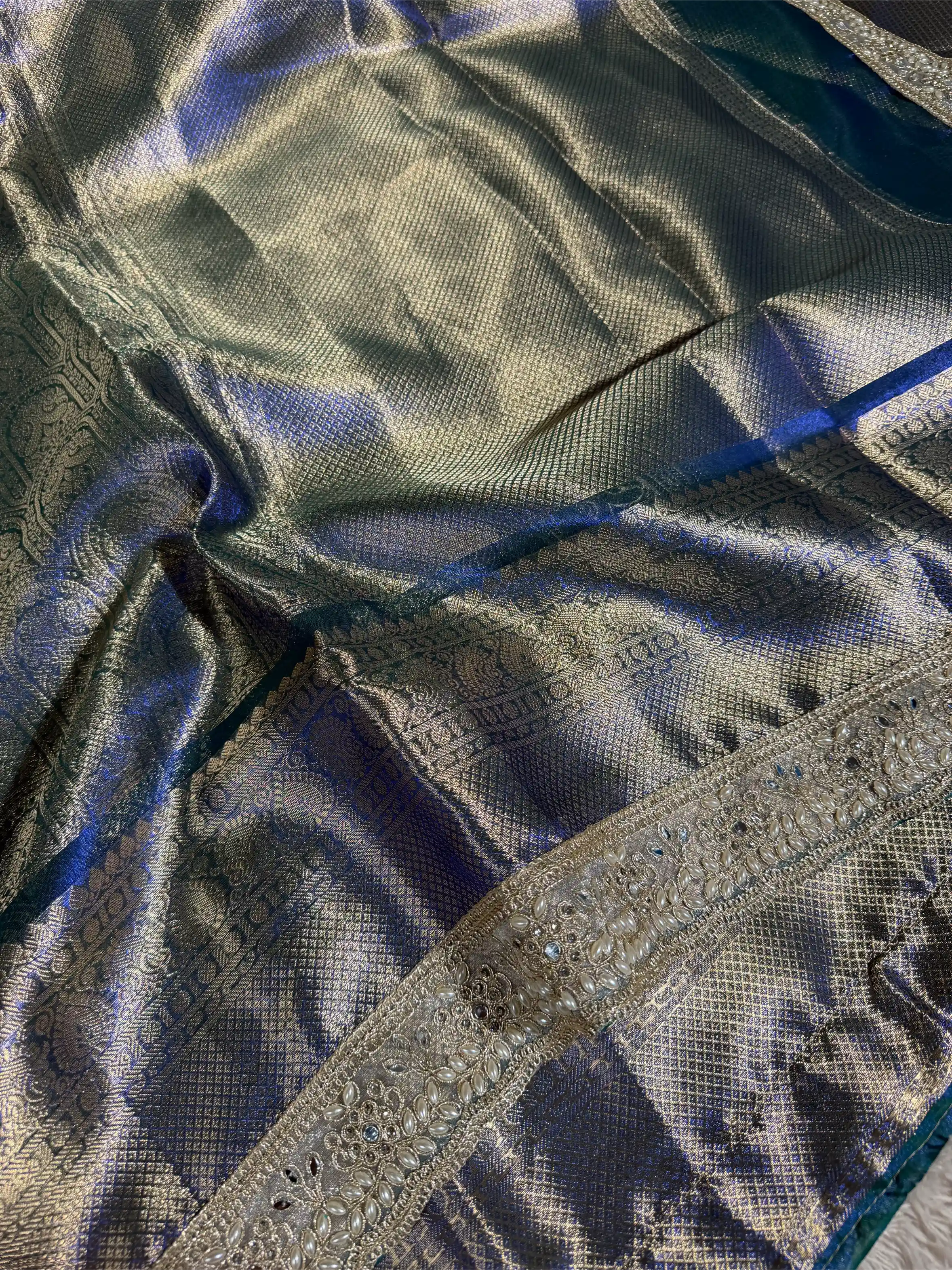 Dhoop Chaon Kanjivaram Tissue Silk Designer Lace Work Banarasi Saree