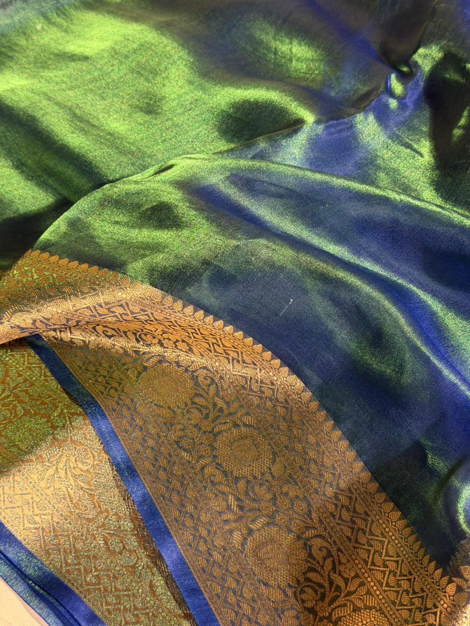 Dhoop Chaon Peacock Pure Tissue Silk Banarasi Saree