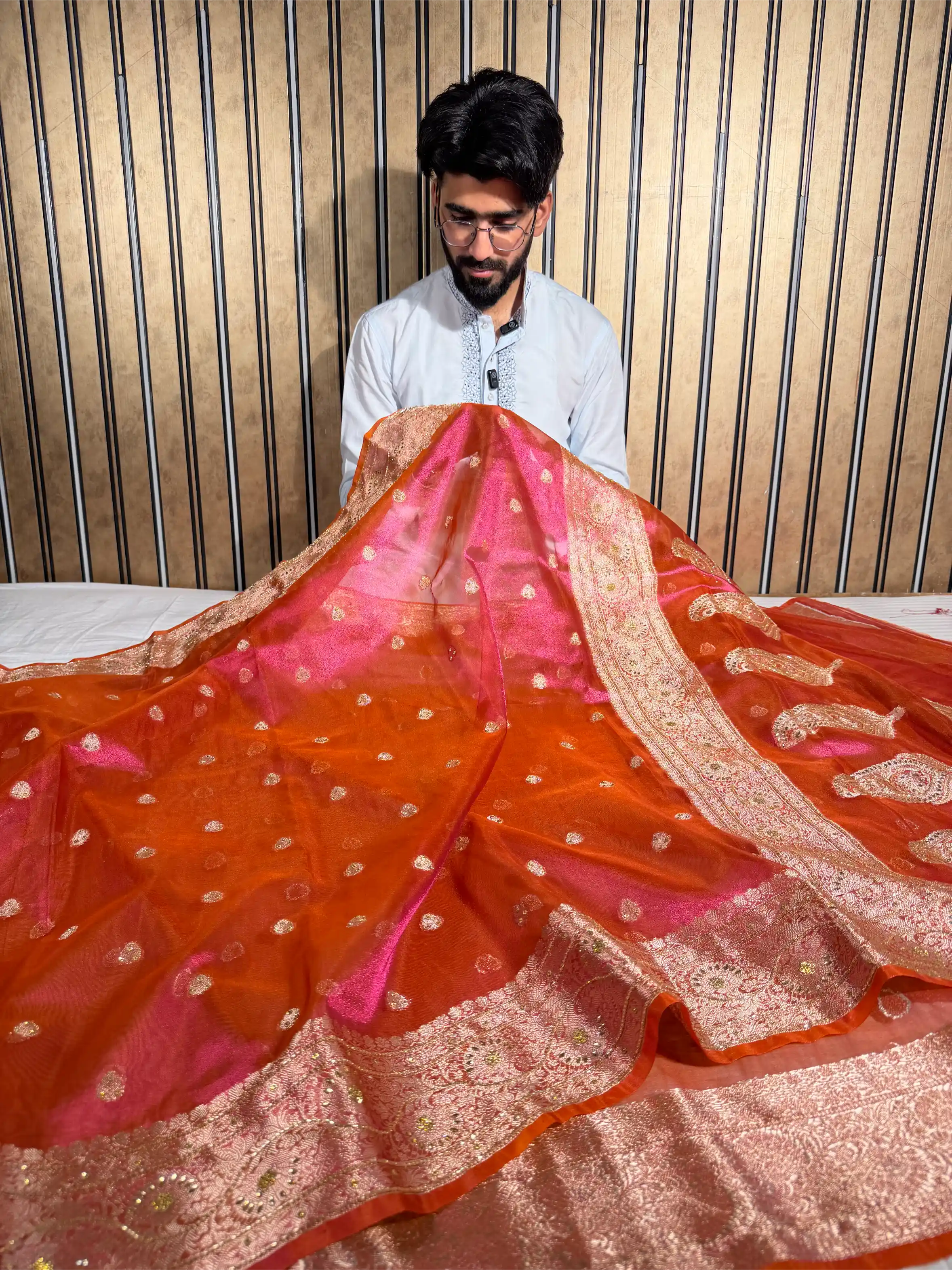 Dhoop Chaon Pink Heritage Tissue Silk Handwork Banarasi Saree