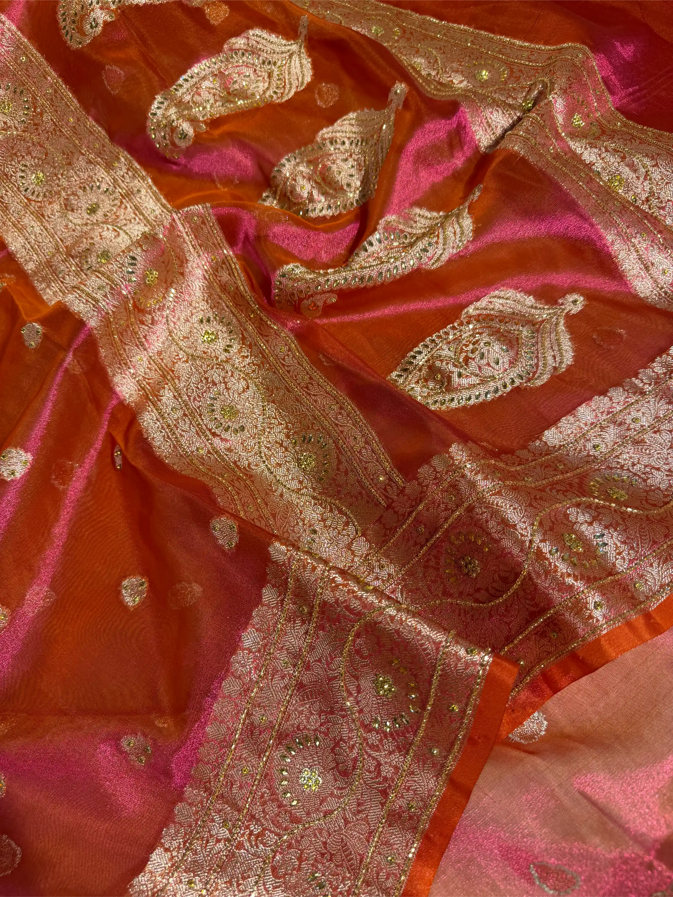 Dhoop Chaon Pink Heritage Tissue Silk Handwork Banarasi Saree