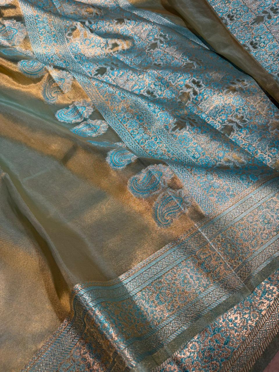 Dhoop Chaon Sea Green Soft Tissue Silk Banarasi Saree