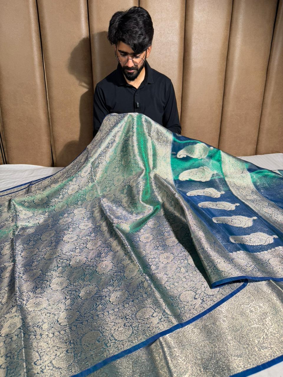 Dhoop chaon brocade tissue silk Banarasi saree