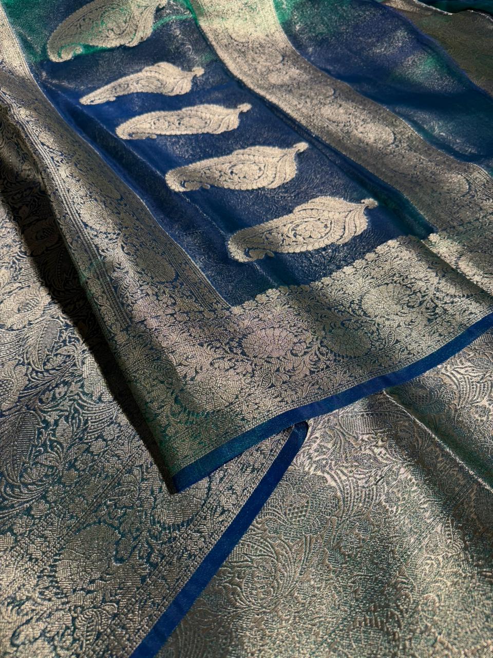 Dhoop chaon brocade tissue silk Banarasi saree