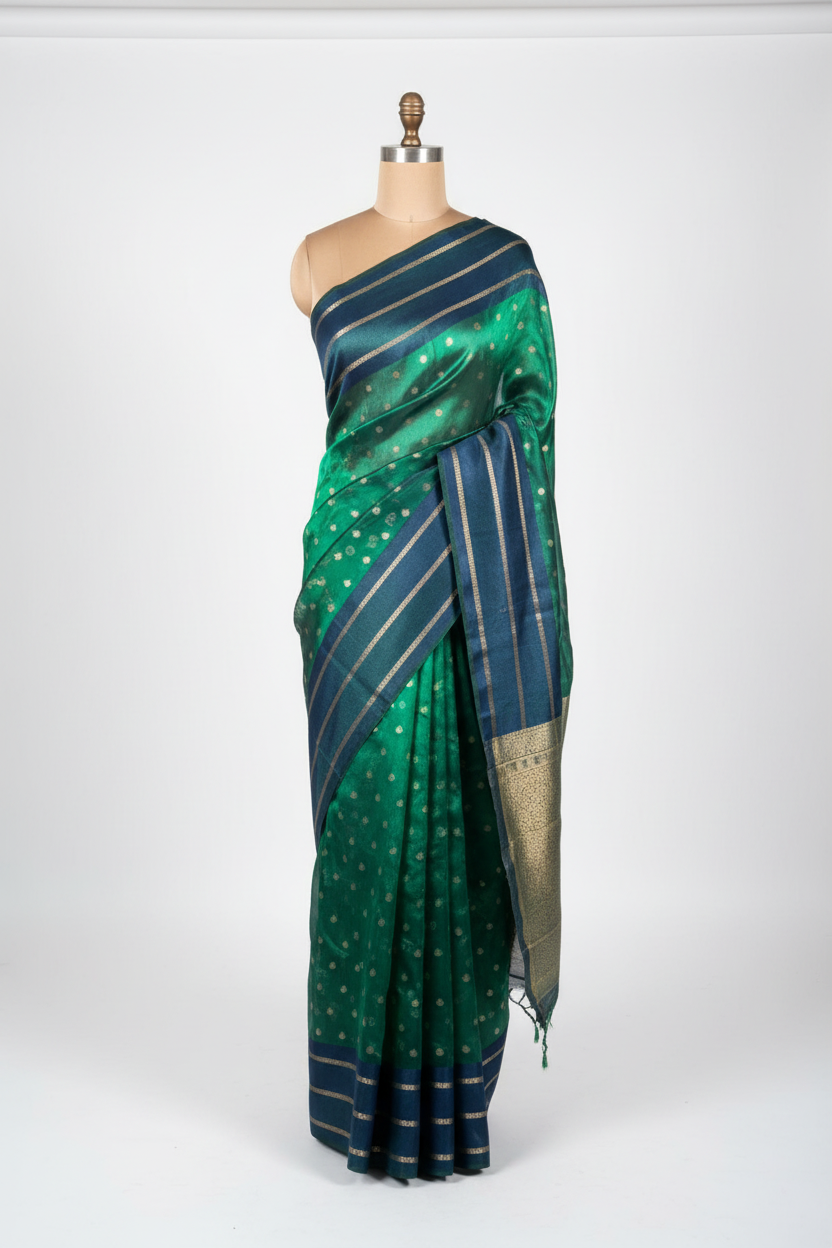 Dual Shaded Green Soft Tissue Silk Traditional Banarasi Saree