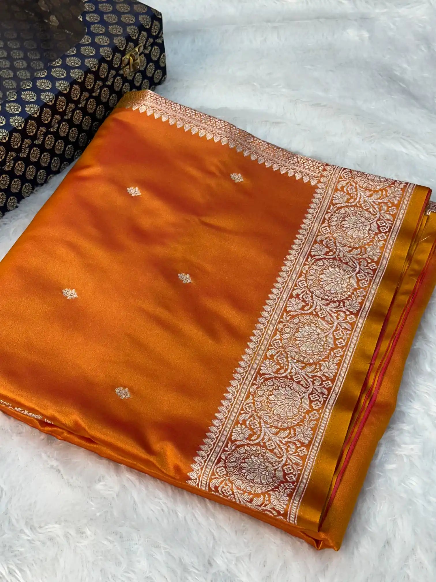 Dual Shaded Orange Mashru Katan Silk Heritage Zari Buti Weave Banarasi Saree