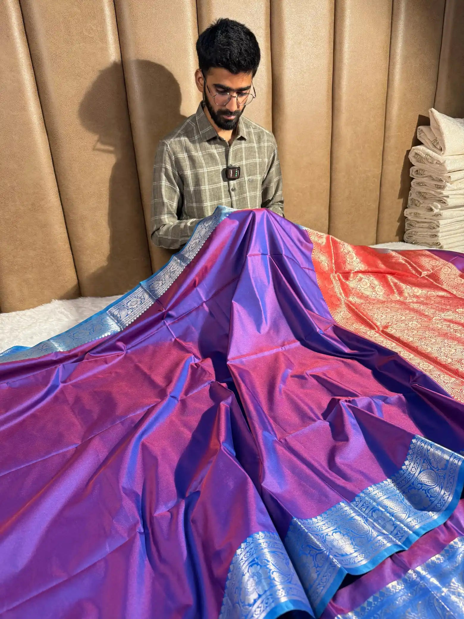 Dual Shaded Purple Semi Katan Silk Banarasi Saree