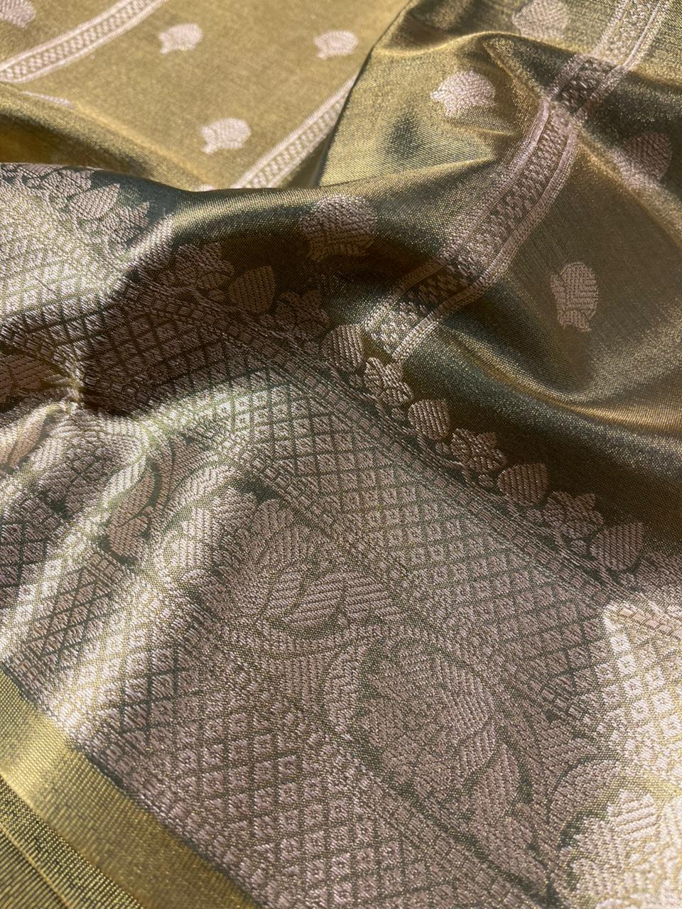 Dusty Gold Katan Tissue Silk Banarasi saree