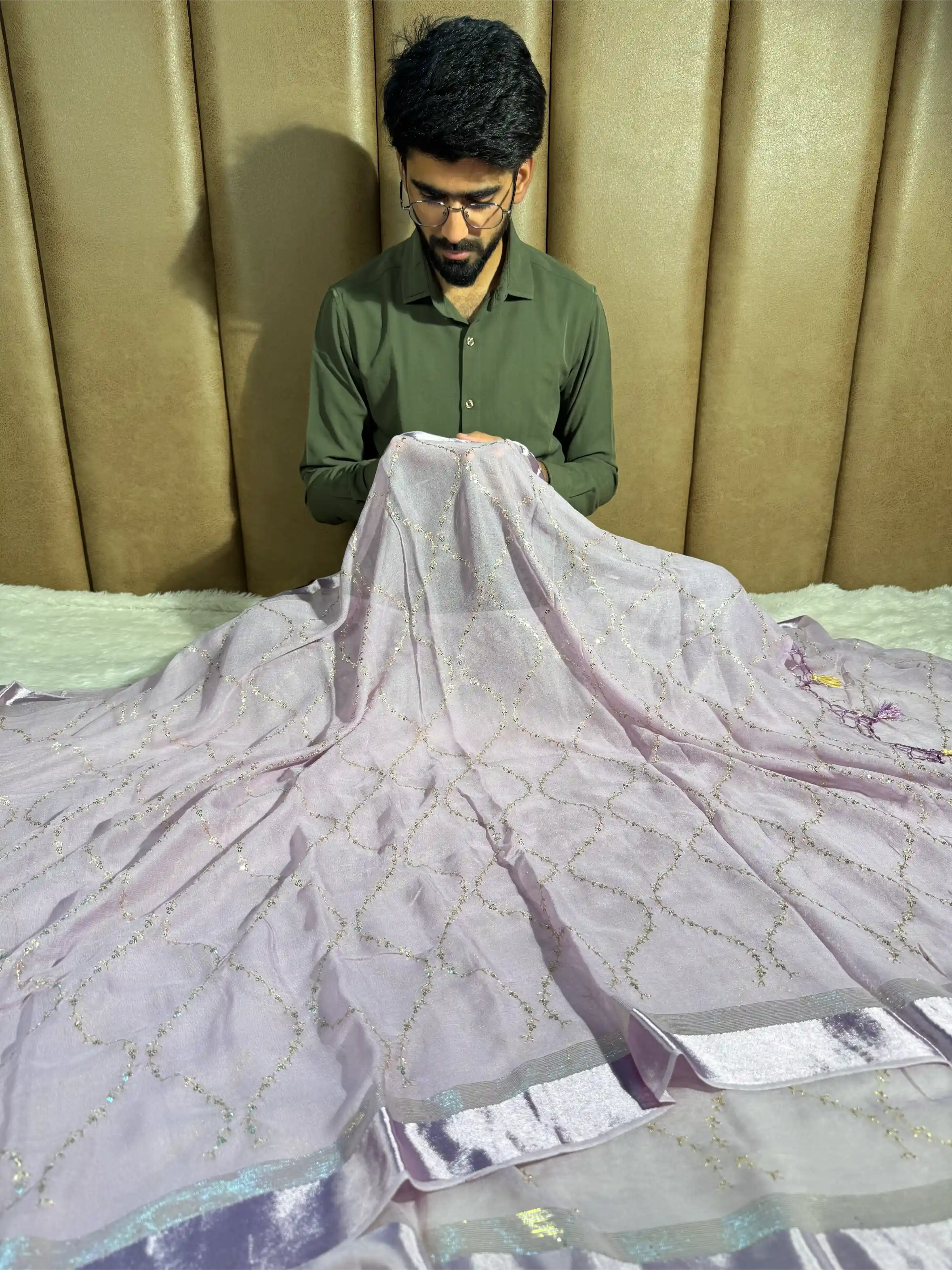 Dusty Lavender Viscose Georgette Silk Embroidered Saree