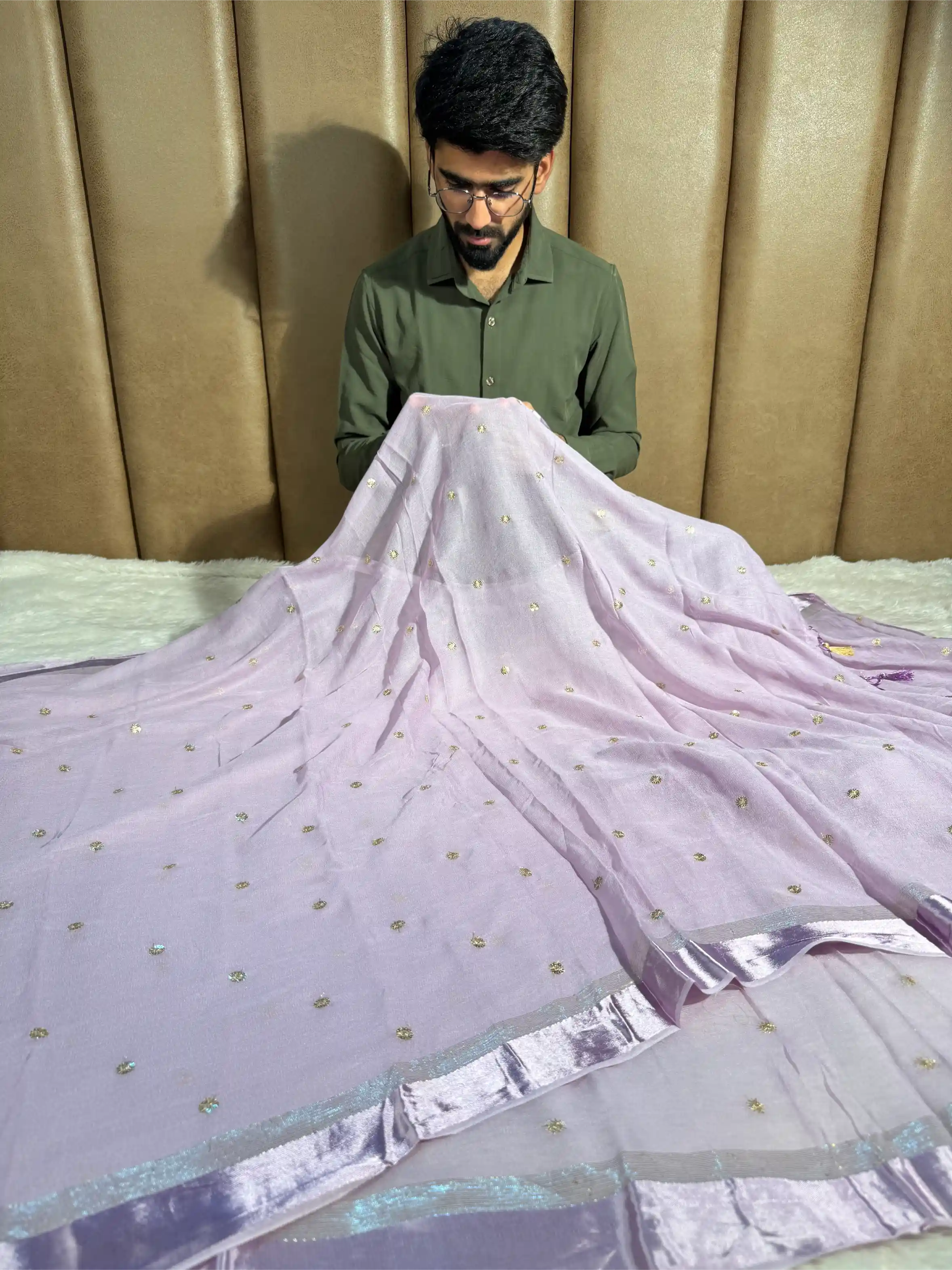 Dusty Lavender Viscose Georgette Silk Embroidered Saree