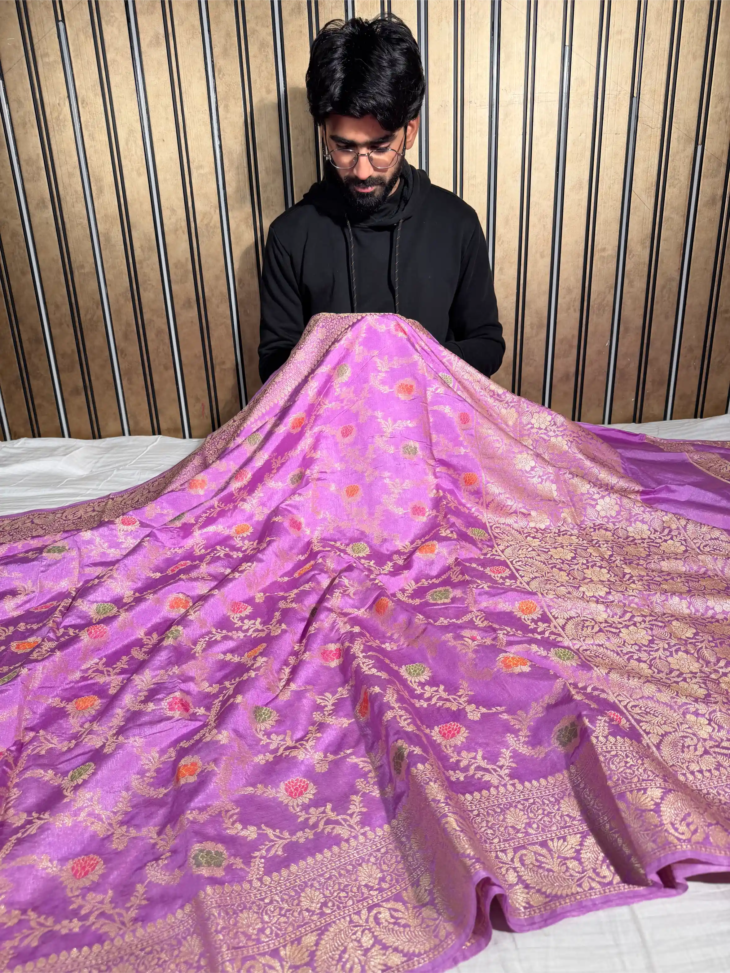 Dusty Lavender Warm Silk Floral Meenakari Banarasi Saree