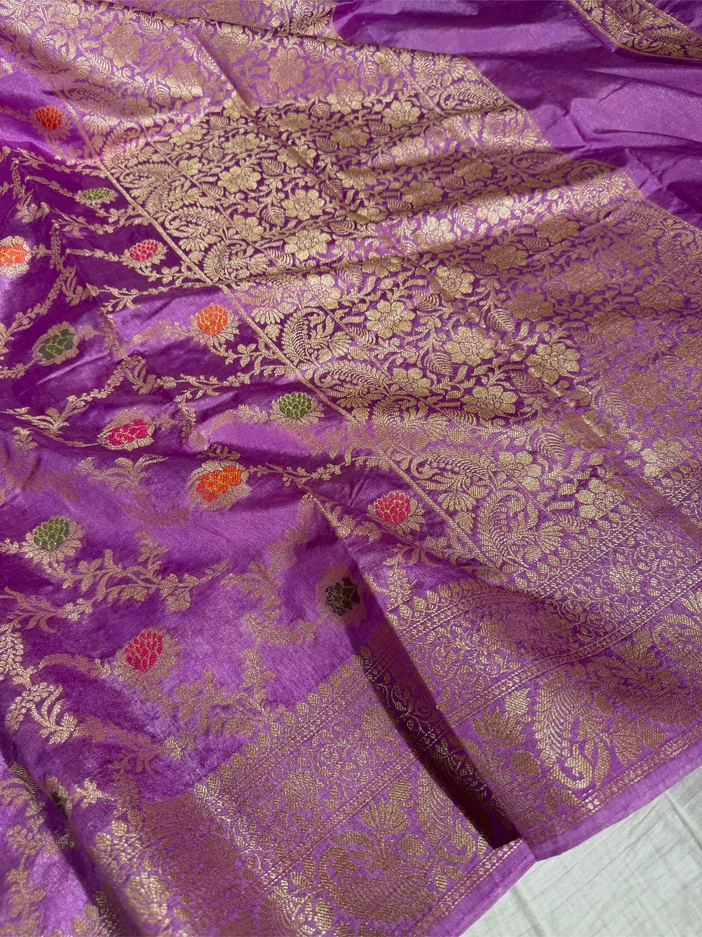 Dusty Lavender Warm Silk Floral Meenakari Banarasi Saree