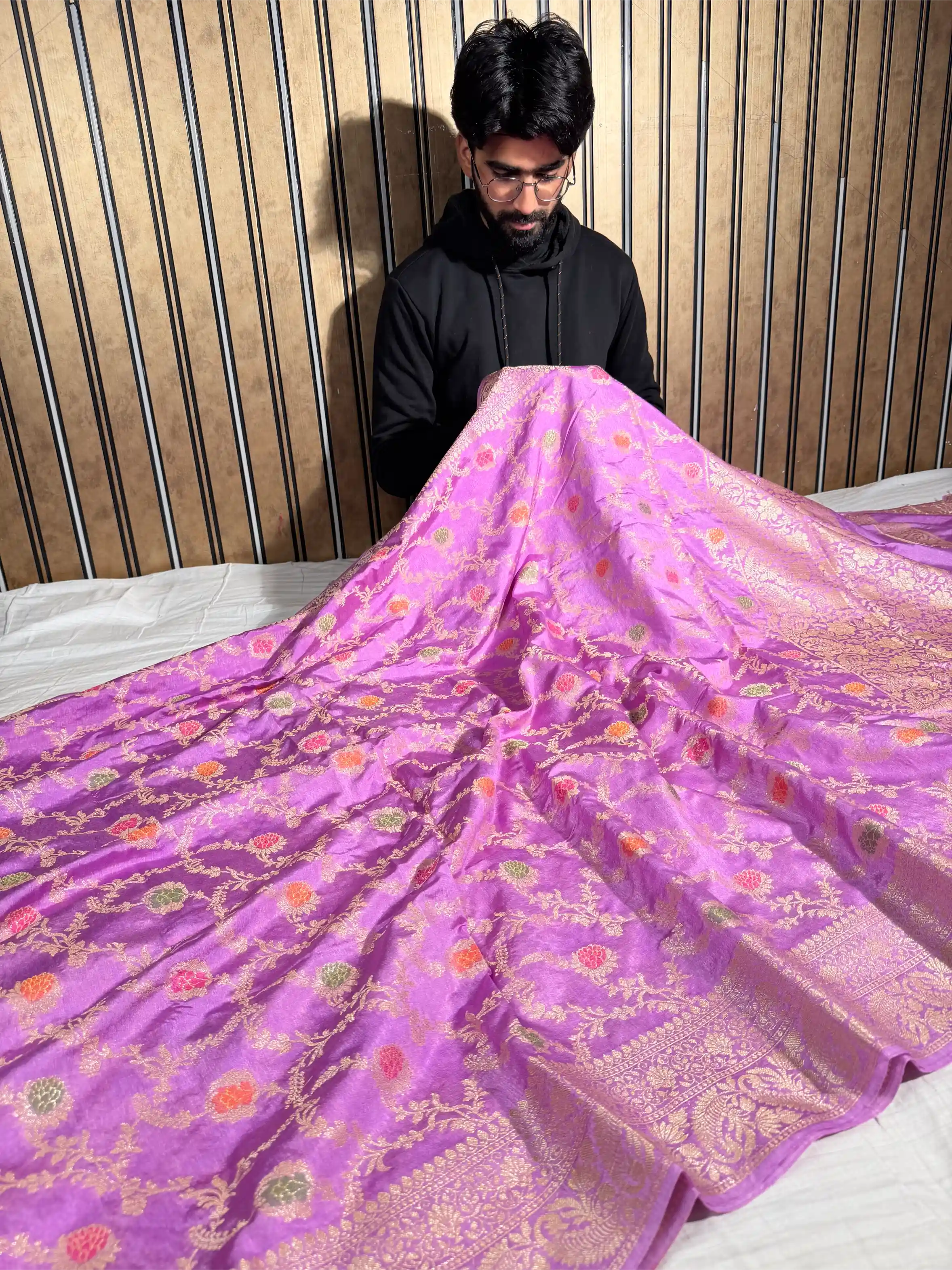 Dusty Lavender Warm Silk Floral Meenakari Banarasi Saree
