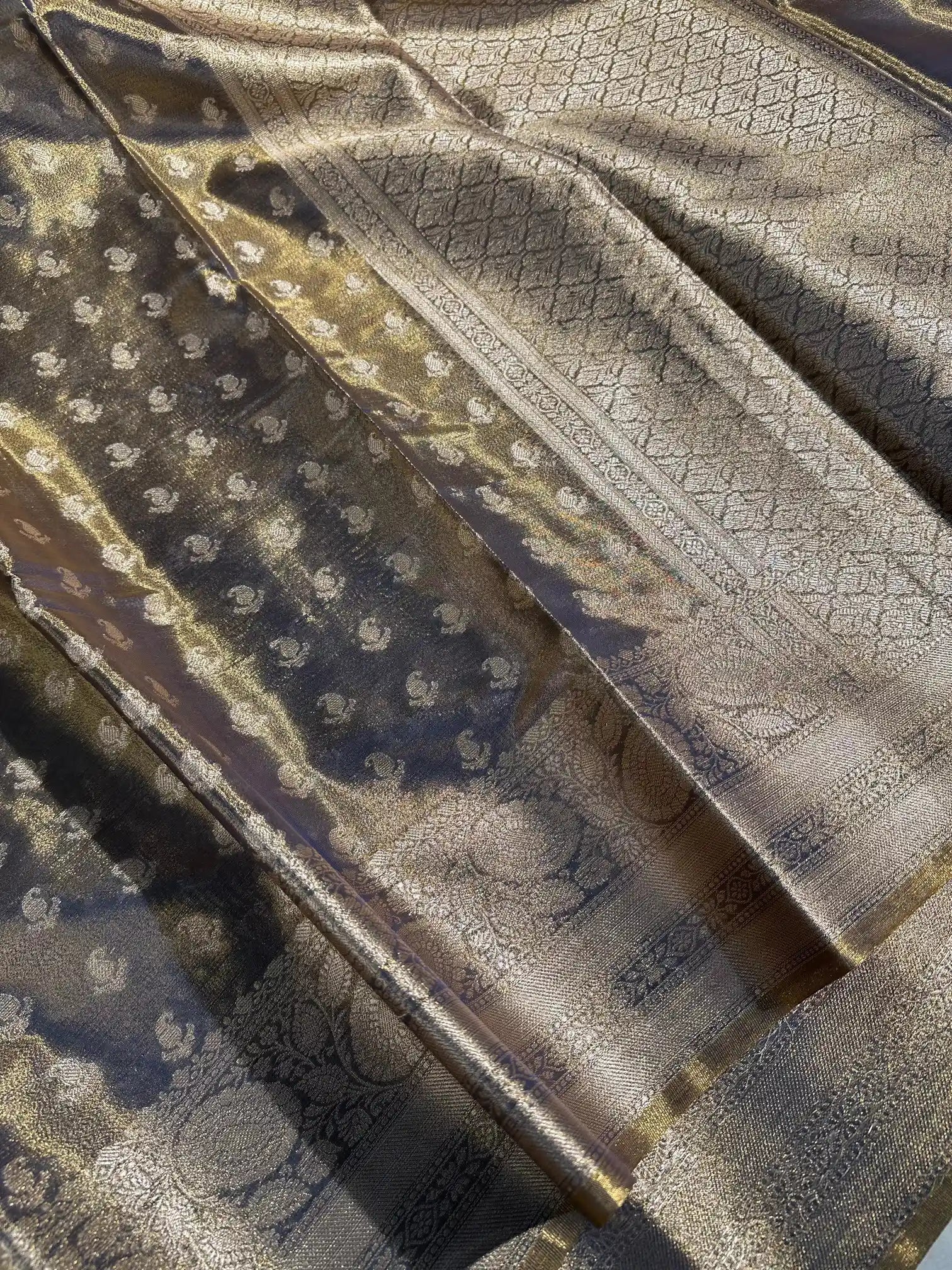 Dusty Navy Blue Kathan Tissue Silk Zari Buta Banarasi Saree