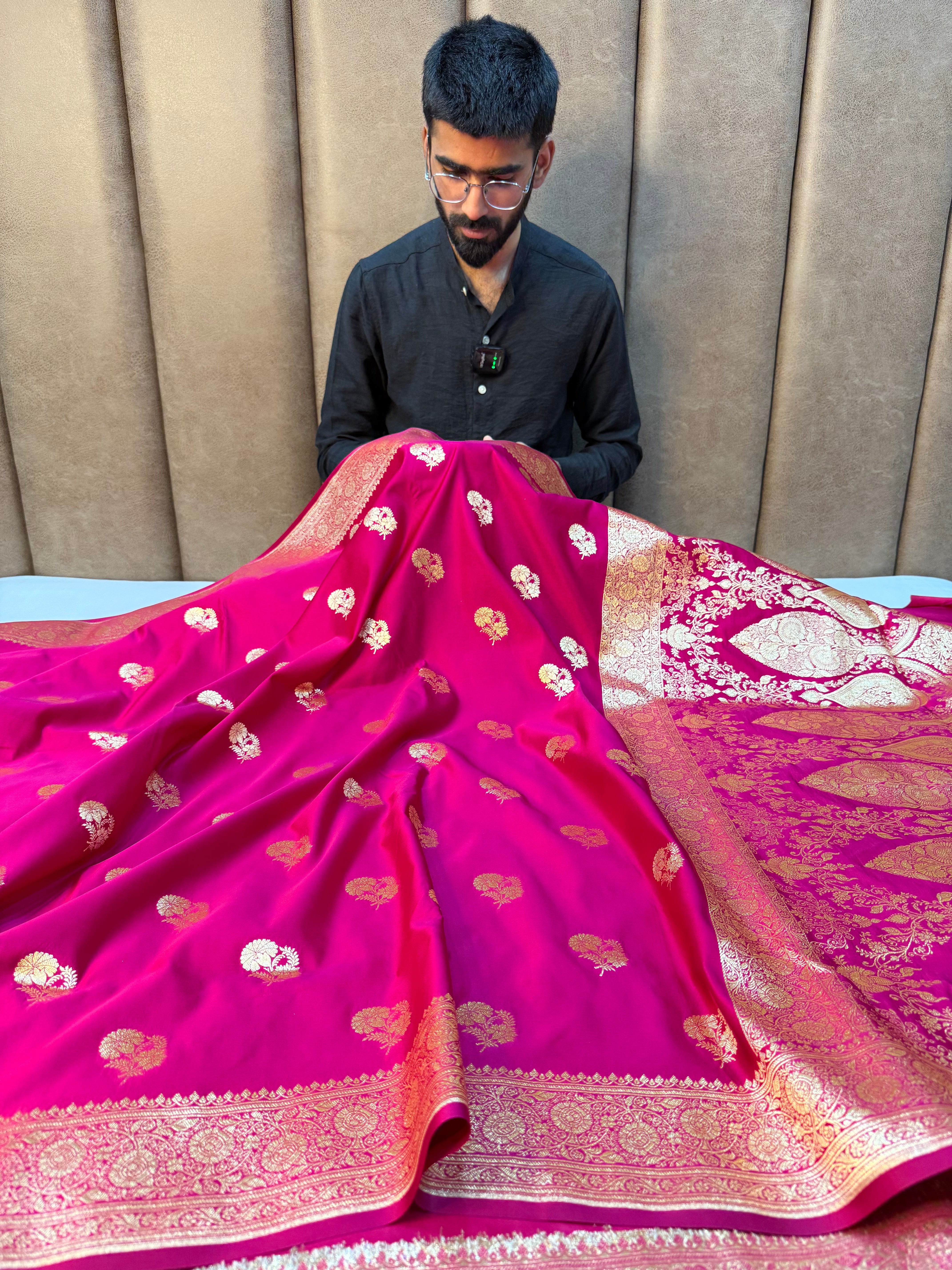 Rani Pink Eccentric Satin Silk Banarasi Saree