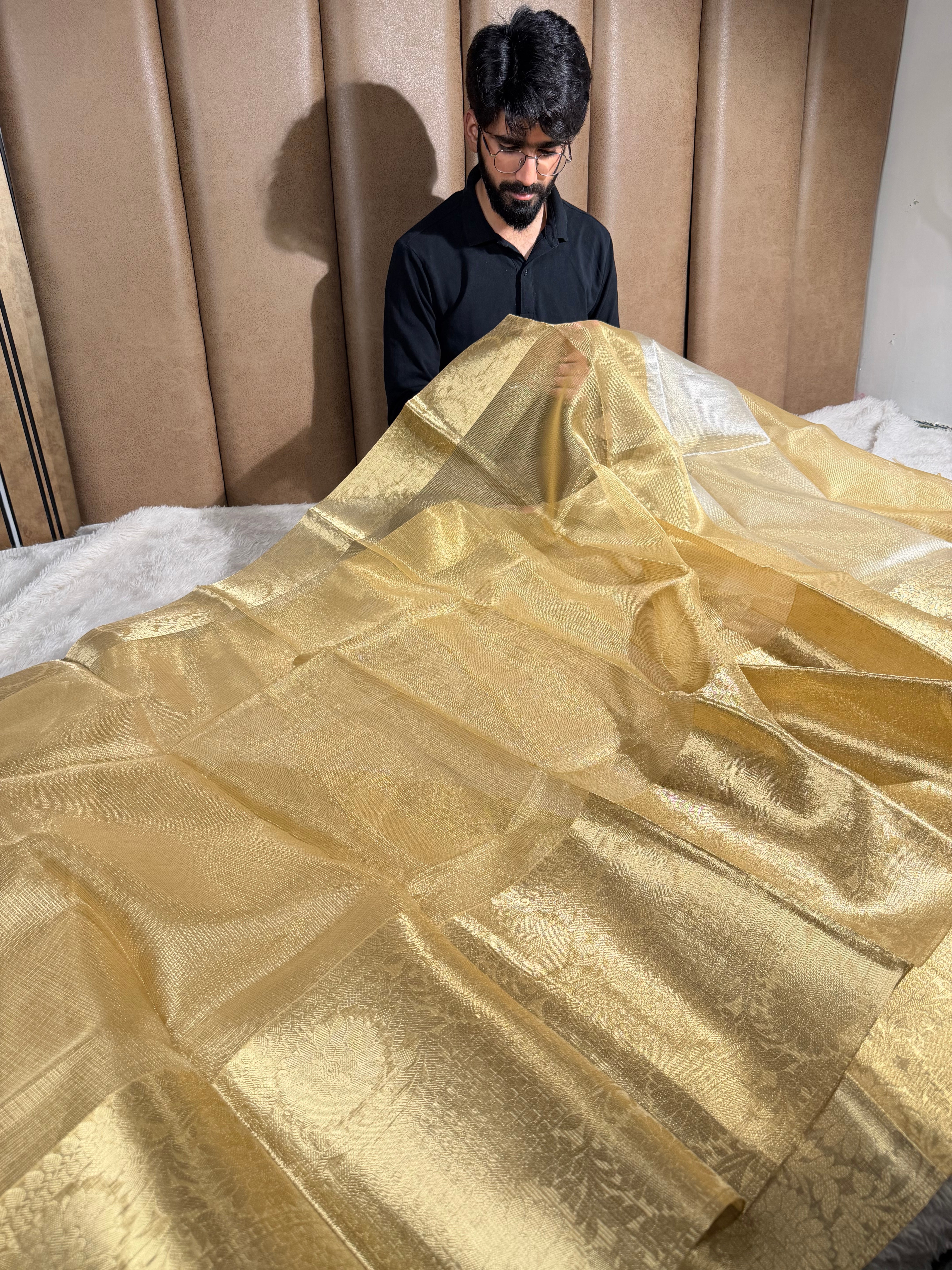 Light Gold Kota Tissue Silk Banarasi Saree