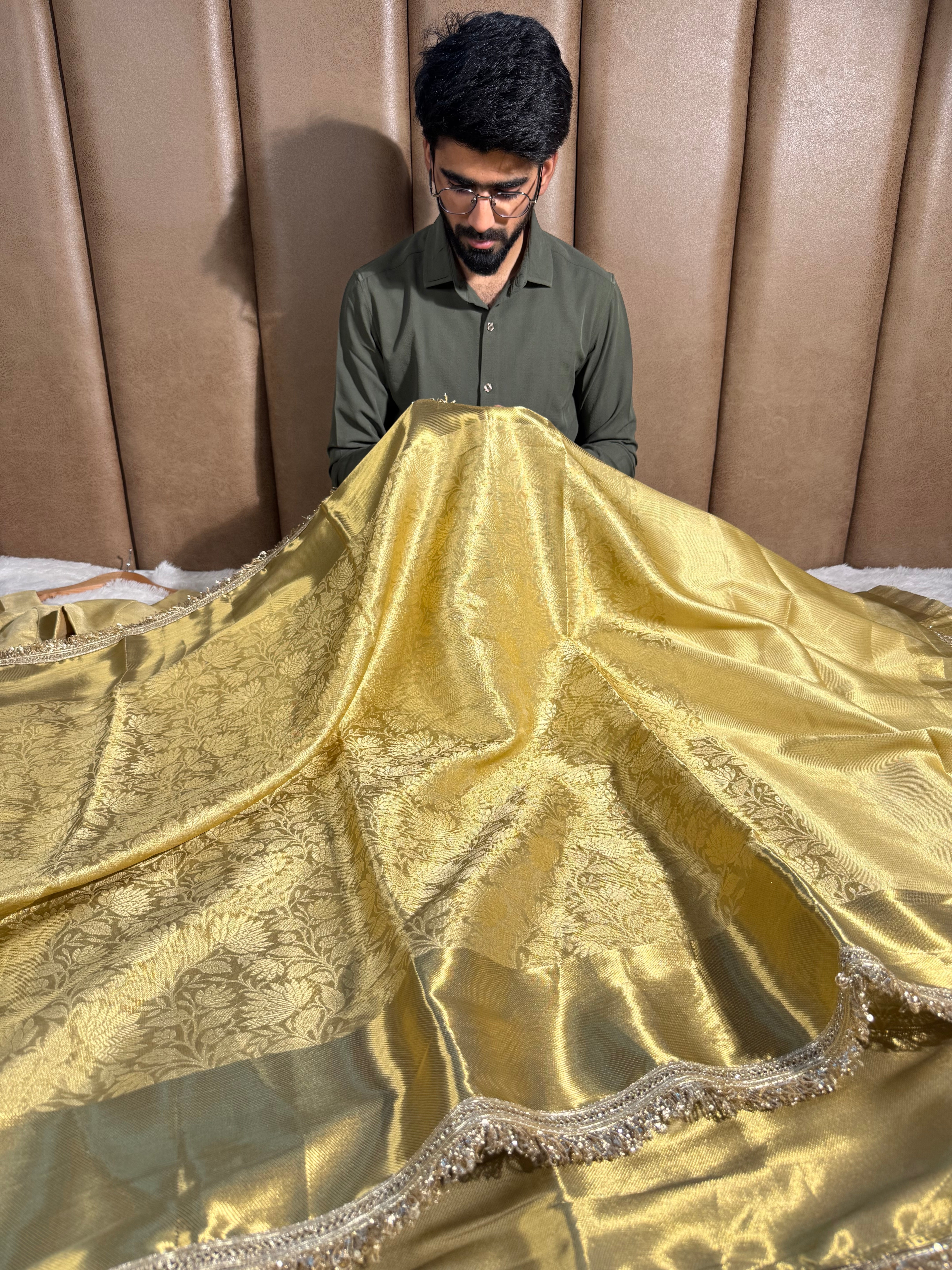 Nita Ambani Ma’am Inspired Kanjeevaram Tissue Silk Lace Attached Saree