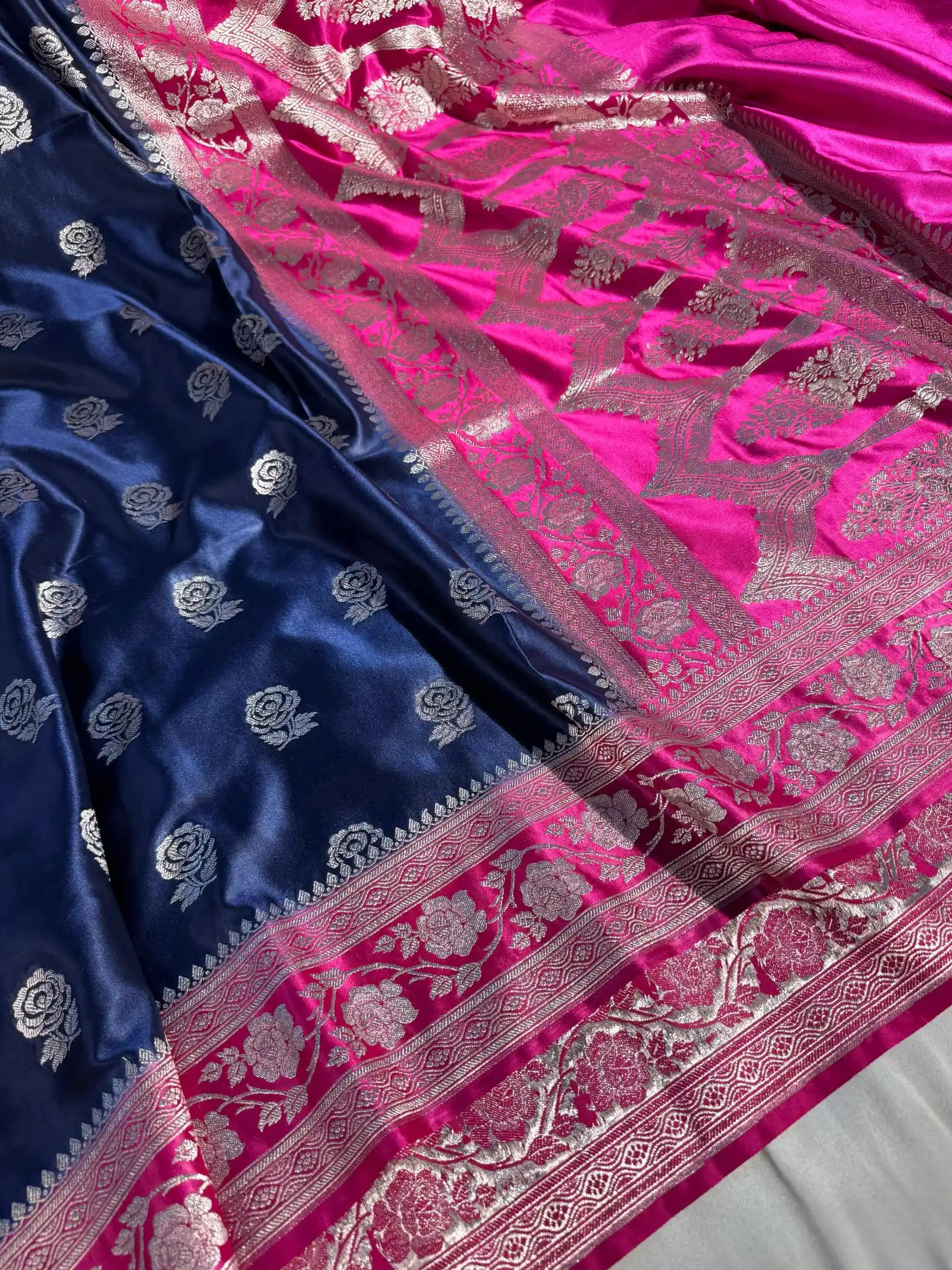 Navy Blue Mashru Katan Silk Banarasi Saree