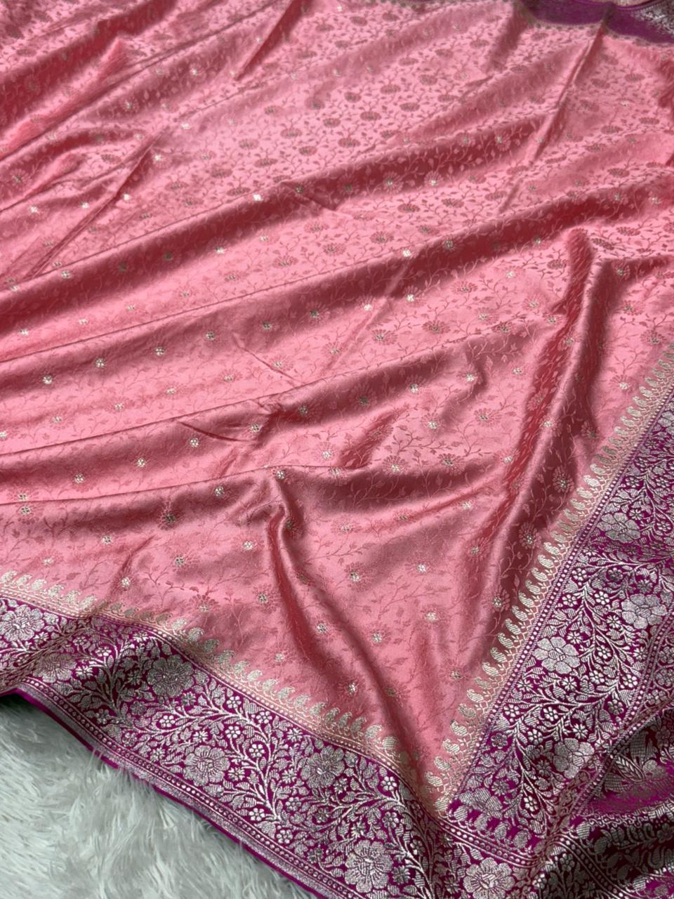 Embossed Meenakari Mashru Katan silk Banarasi saree
