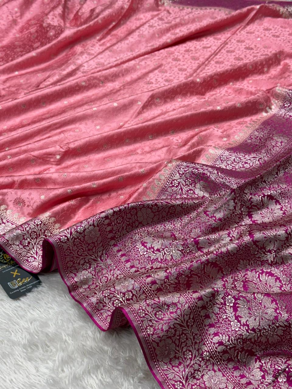 Embossed Meenakari Mashru Katan silk Banarasi saree