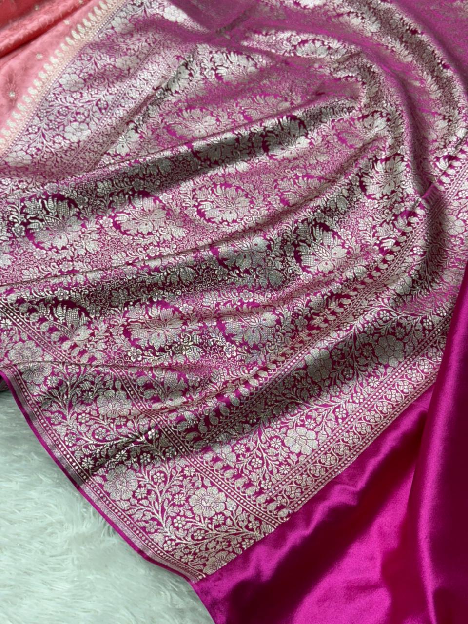 Embossed Meenakari Mashru Katan silk Banarasi saree