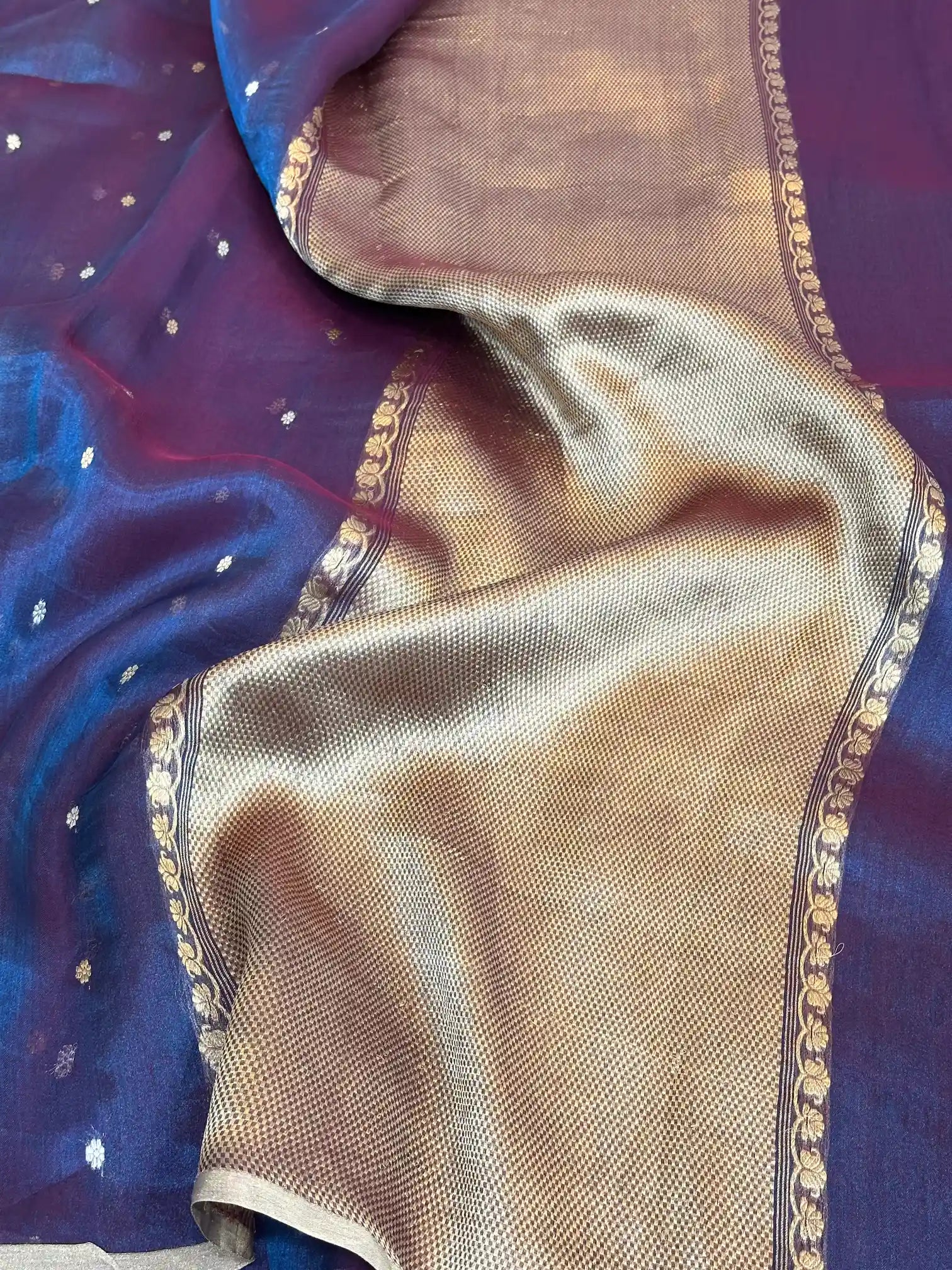 Emerald Blue Handwoven Pure Tissue Silk Saree