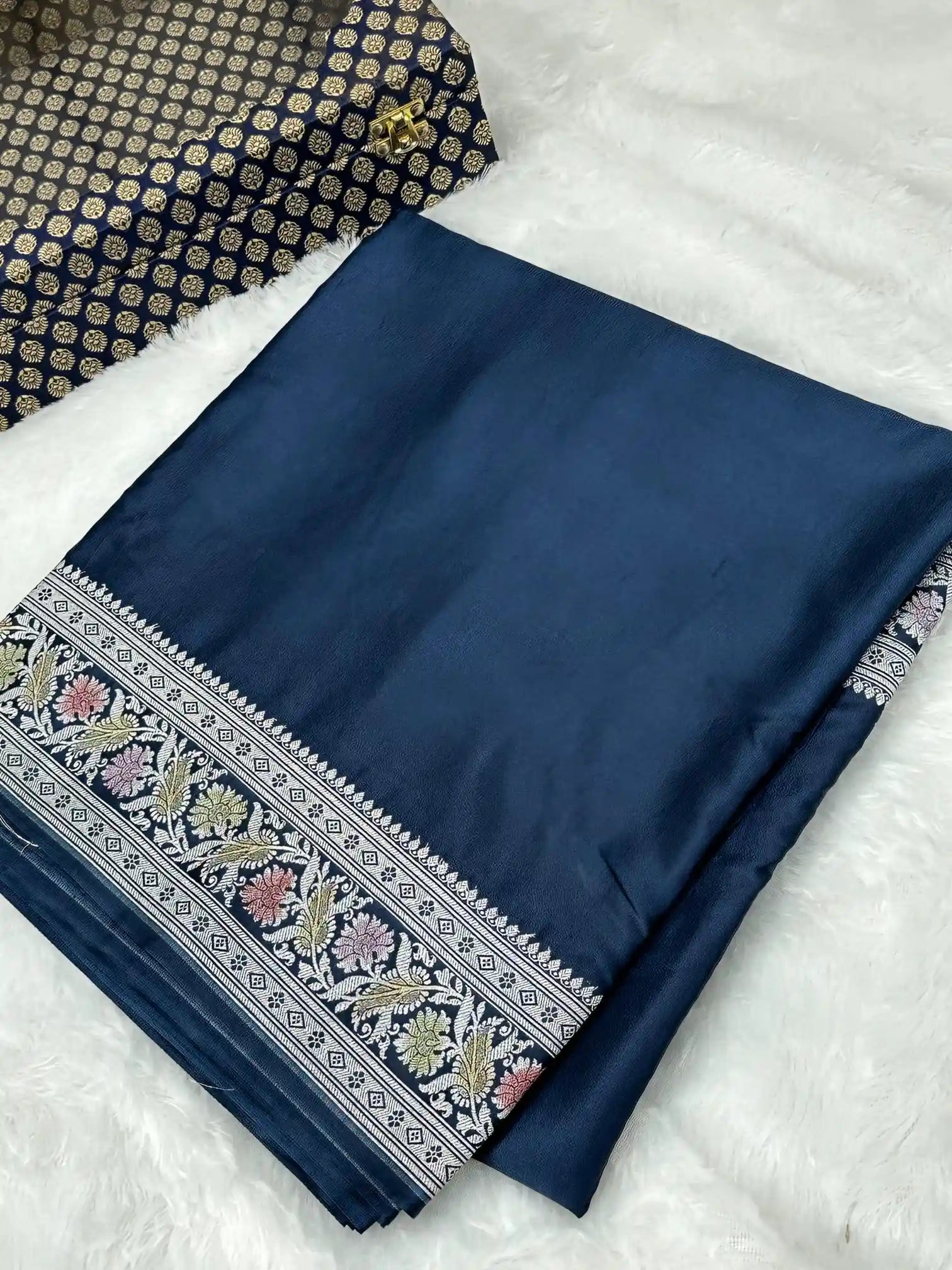 Emerald Blue Mashru Katan Silk Banarasi Saree