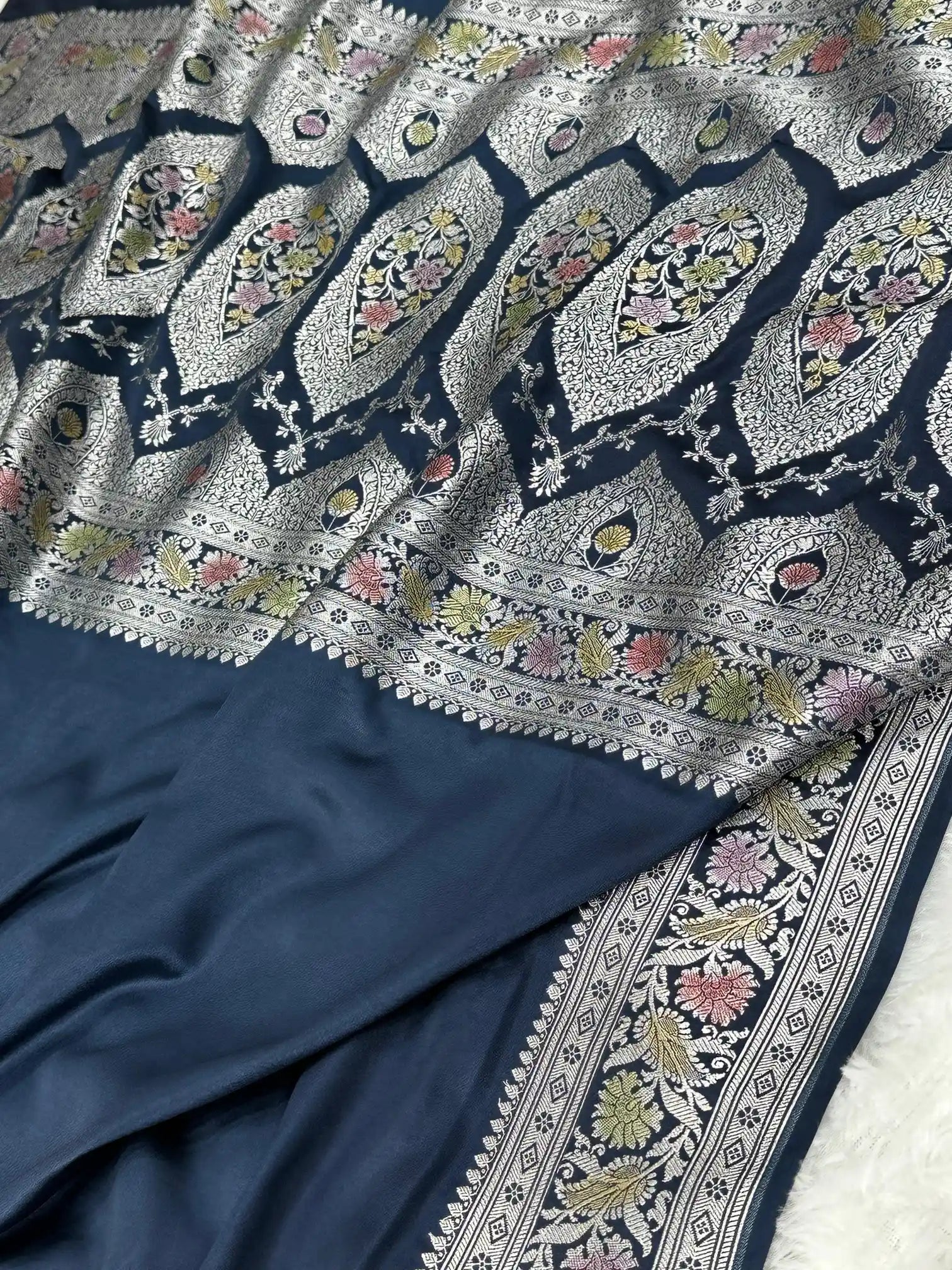 Emerald Blue Mashru Katan Silk Banarasi Saree