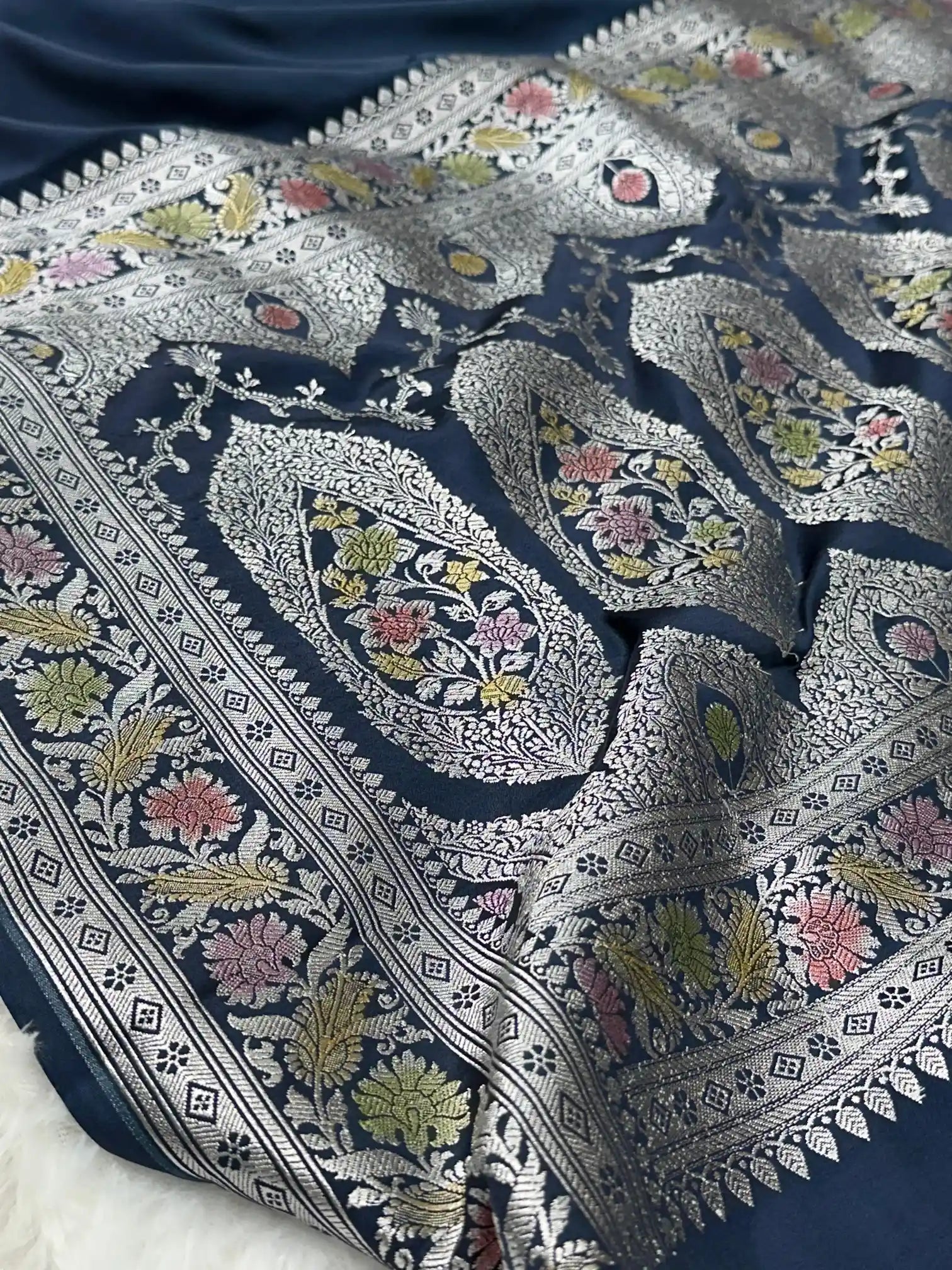 Emerald Blue Mashru Katan Silk Banarasi Saree