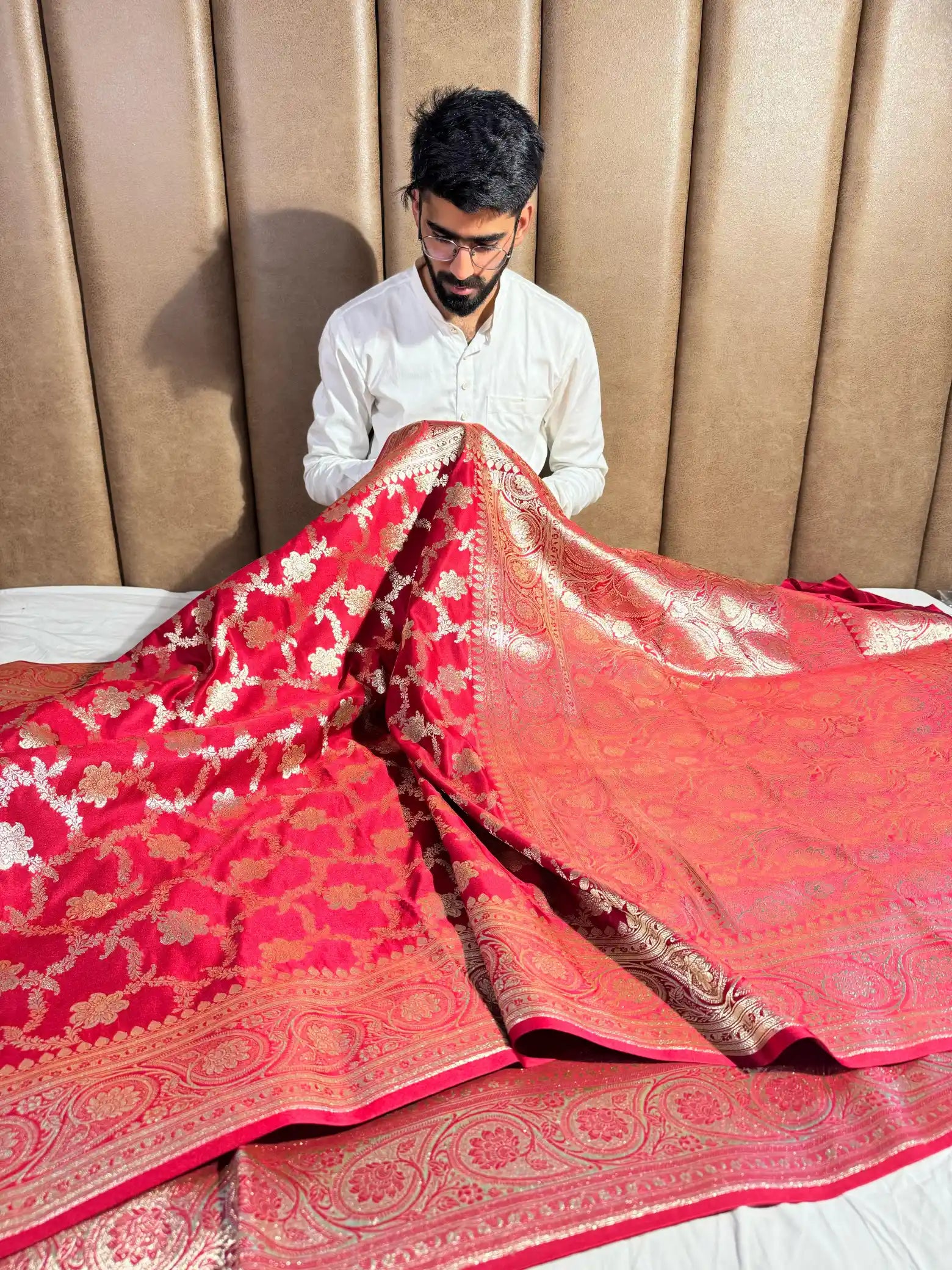 Eye Soothing Bridal Red Satin Silk Banarasi Saree