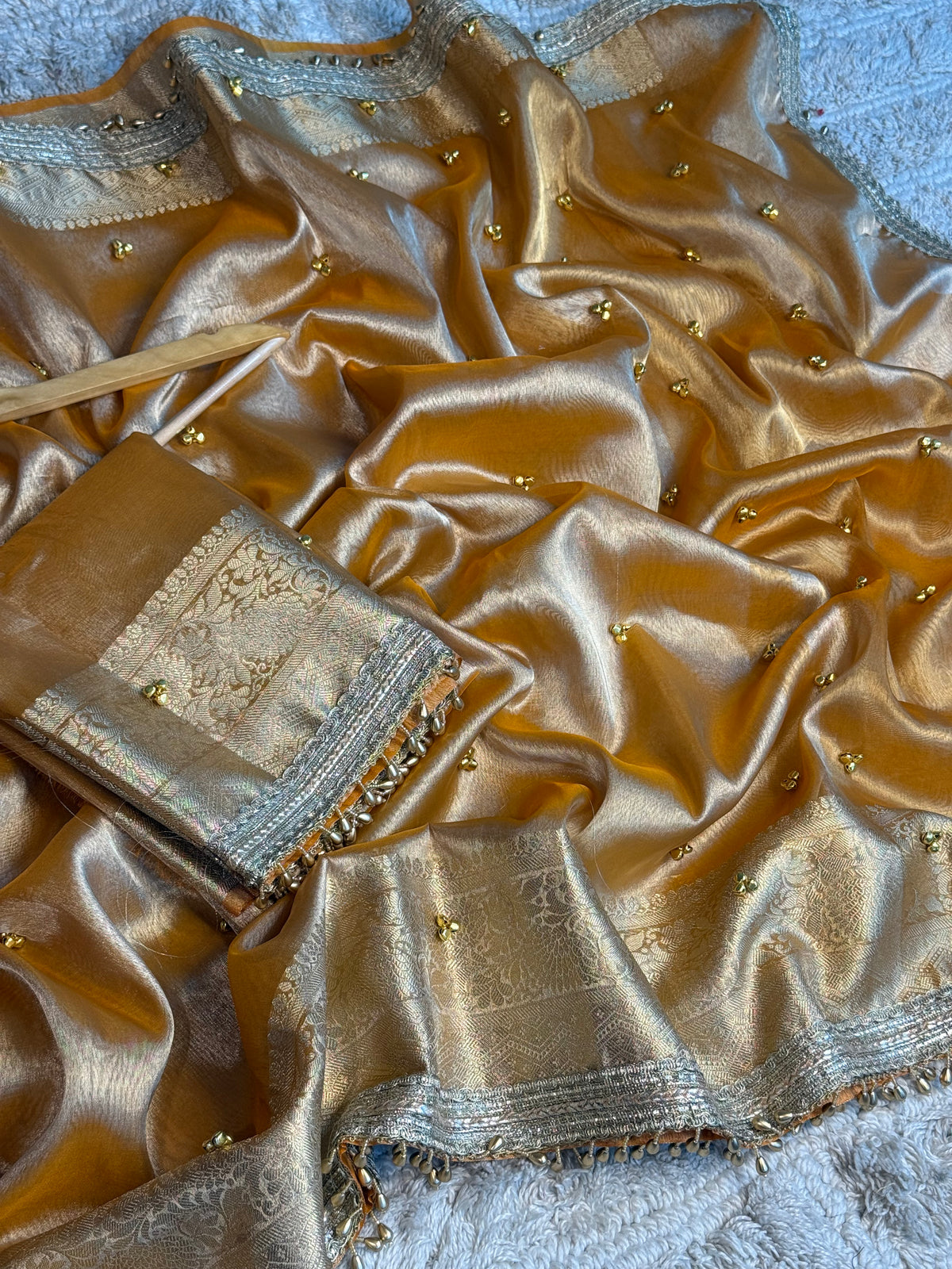 Metallic Yellow Tissue Silk Viral Ghungroo Saree