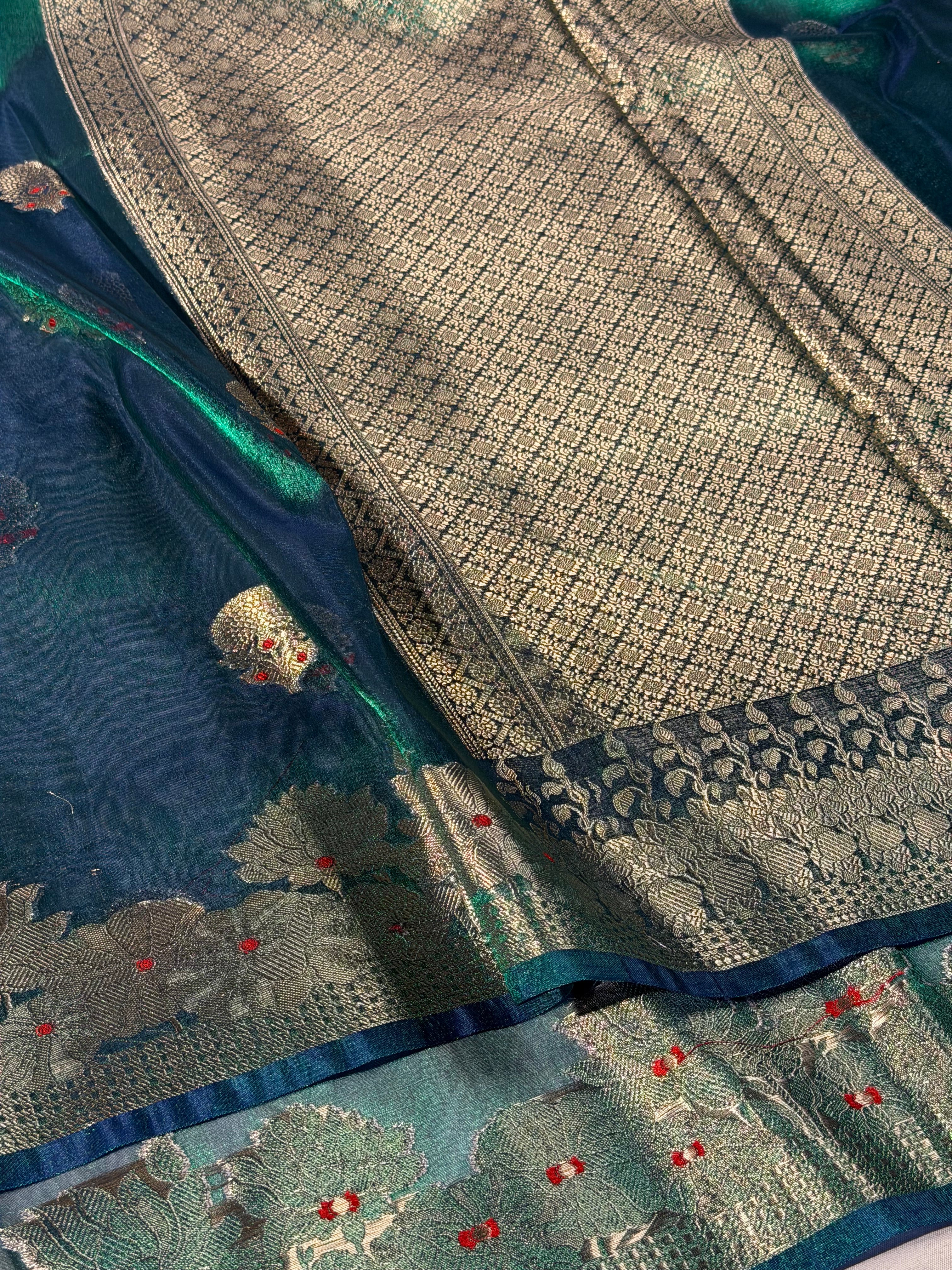 Rare Peacock Soft Tissue Silk Meenakari Buta Saree