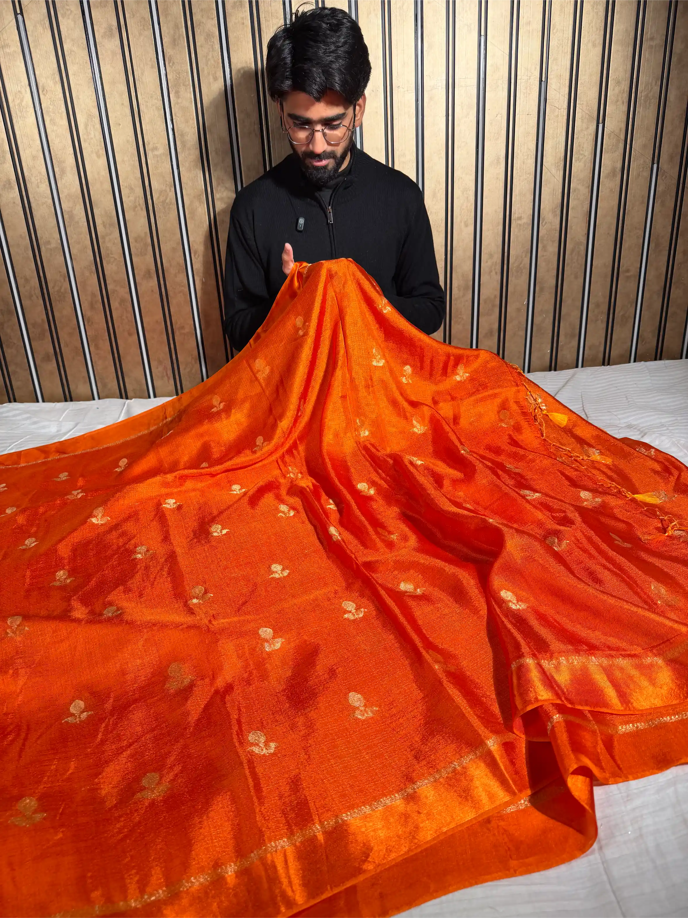 Fanta Orange Extremely Soft Georgette Silk Banarasi Saree