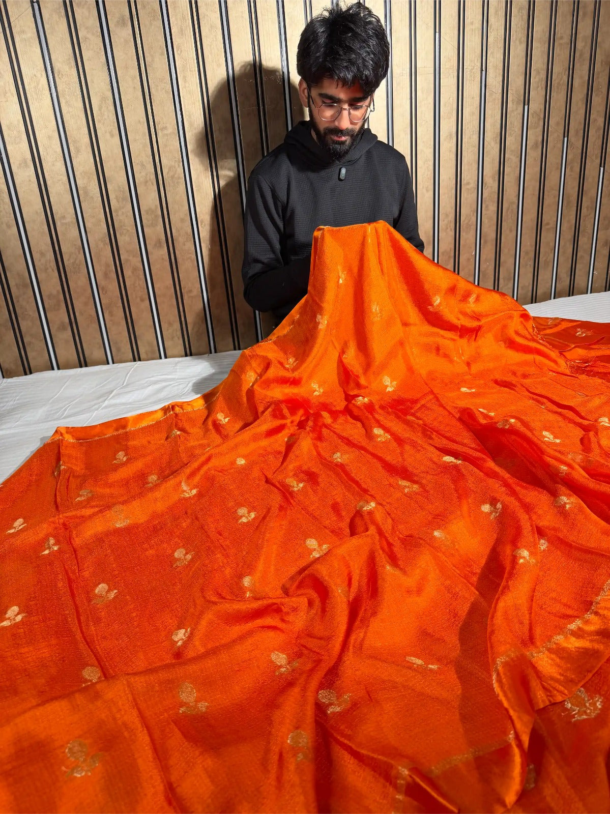 Fanta Orange Extremely Soft Georgette Silk Banarasi Saree